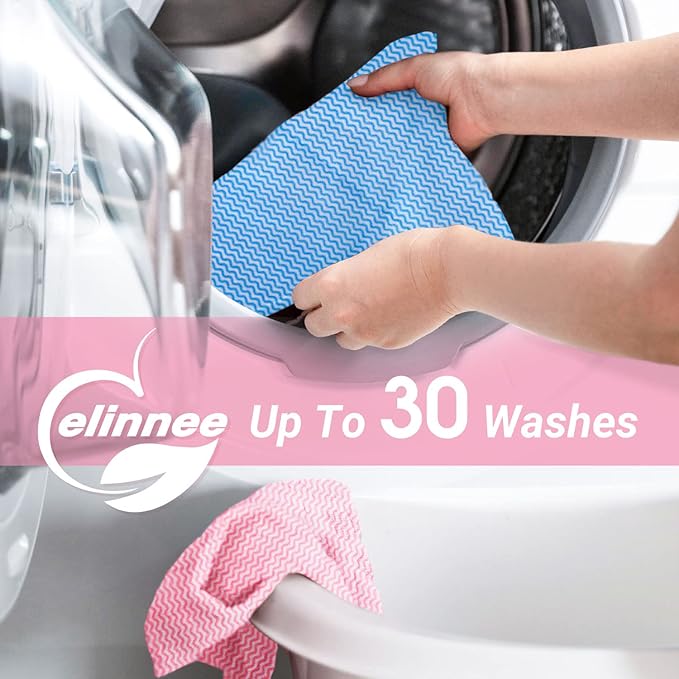 Reusable Cleaning Cloths Dish Paper Towels, Domestic Cleaning Towels, Multipurpose Quick-Dry Rag Dish Cloths Heavy Duty Handy Wipes for Kitchen 25 Count 14.2"X15.7", Pink