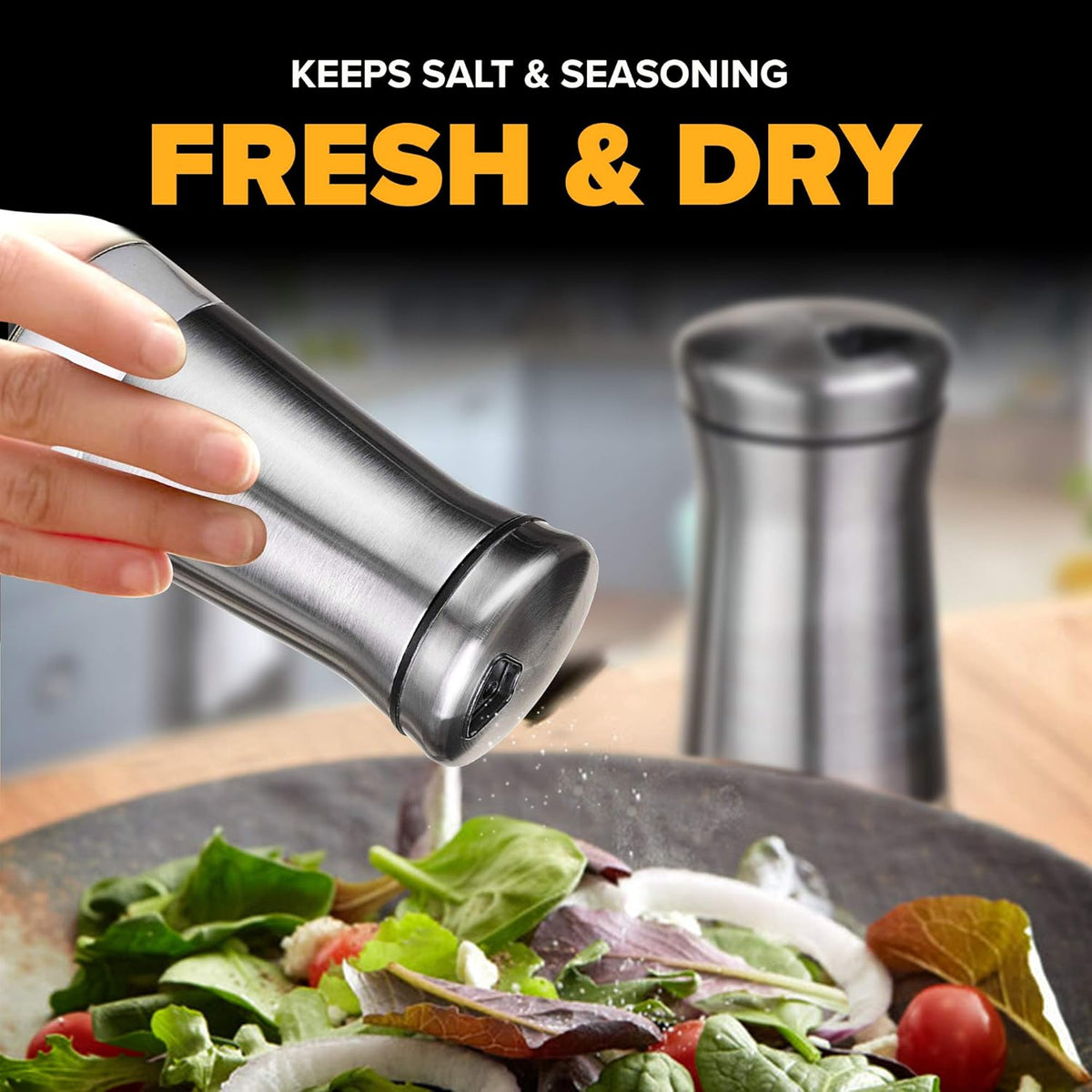 The Original Salt Shaker - Spice Dispenser with Adjustable Pour Holes - Stainless Steel & Glass 1 Bottle