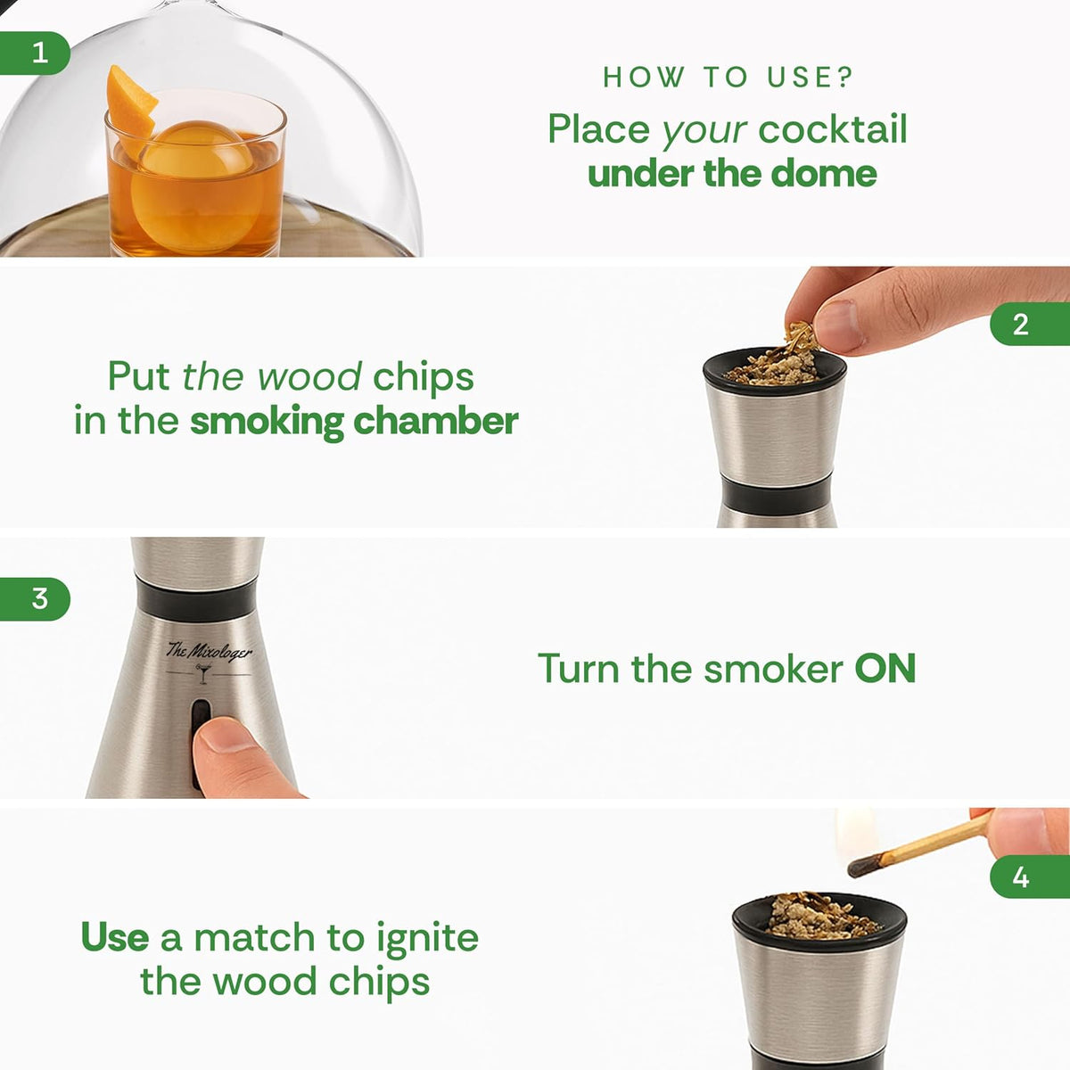 Cocktail Smoker Kit – Whiskey Smoker Glass Dome Infuser for Old Fashioned – Crafty Mixologist Smoking Kit with Torch, Wood Plate & Flavored Chips – Smoker for Drinks