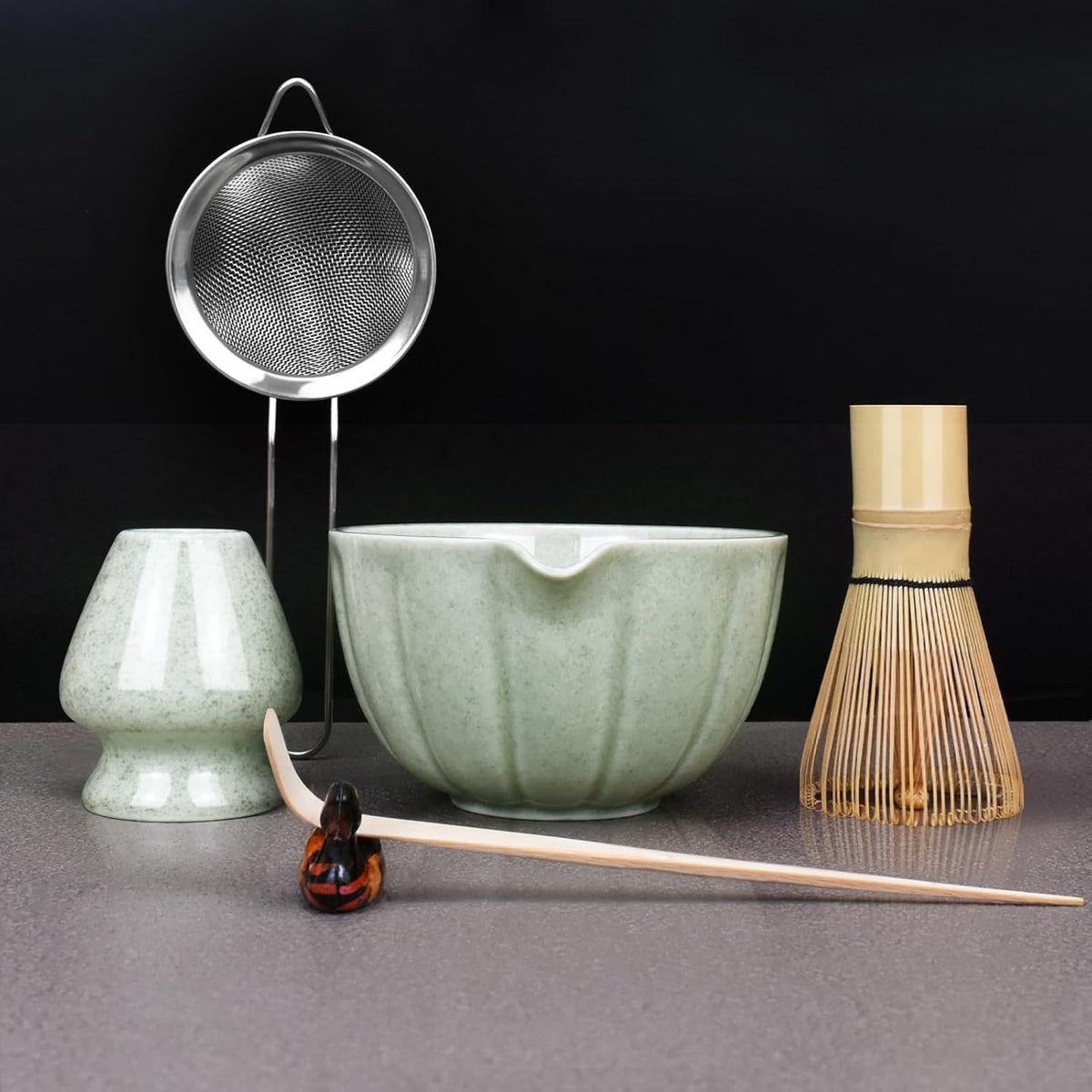 Artcome Japanese Matcha Set, Matcha Bowl with Pouring Spout, Matcha Whisk, Tea Scoop, Whisk Holder, Handmade Matcha Ceremony Kit For Japanese Tea Ceremony