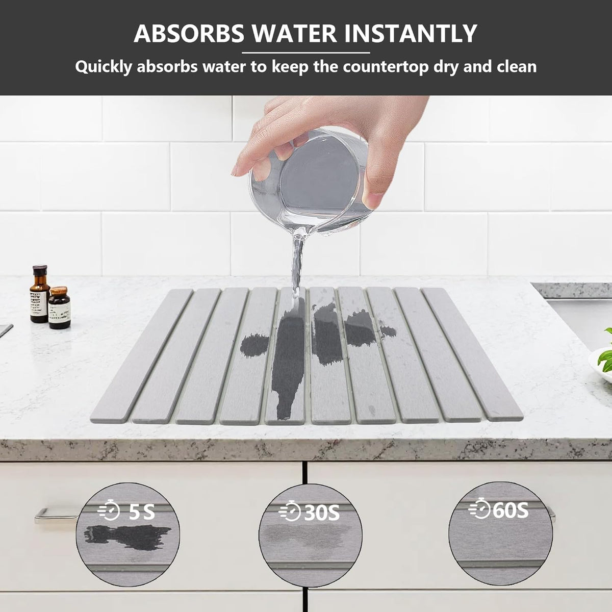 Large Stone Drying Mat for Kitchen Counter Diatomaceous Earth Collapsible 24”（L）*16”（W）Super Heat Resistant Mats, Quick Absorbent Dish Drying Rack（Gold marble）