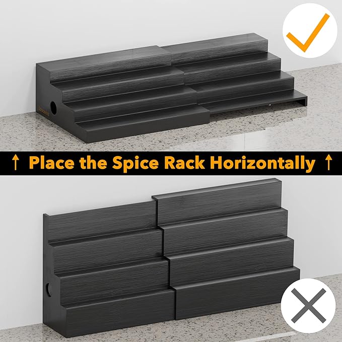SpaceAid Bamboo Spice Rack Organizer for Cabinet, Kitchen Pantry Spices Storage Rack for Cabinets Organization, Home Seasoning Tiered Can Goods Racks Wood Shelf Organizers (4 Tier, Black)