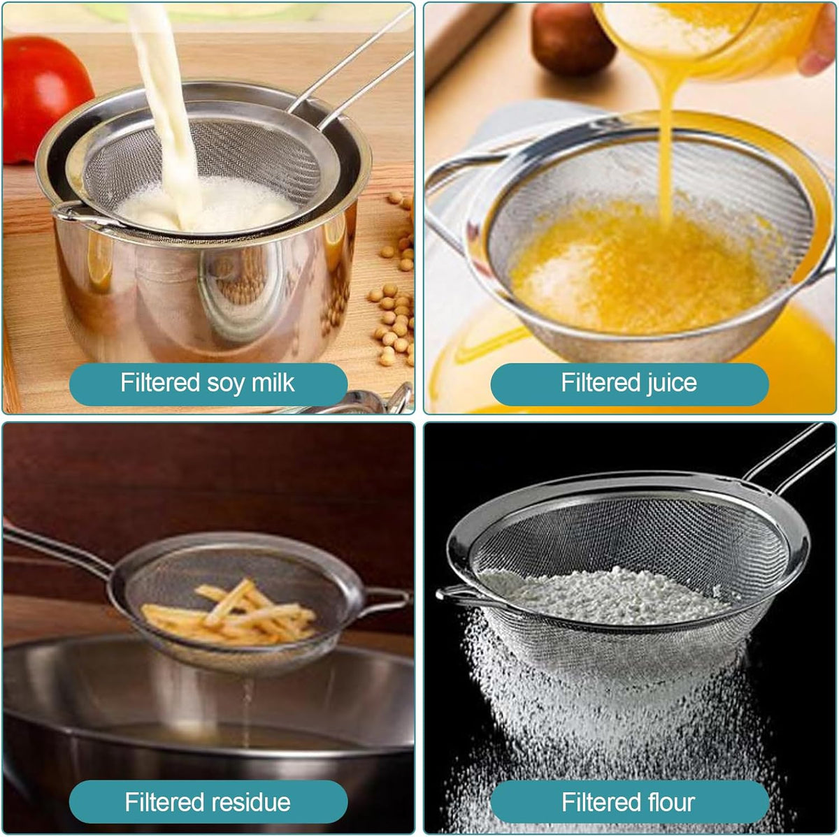 2 Pack Fine Mesh Strainer, Small Stainless Steel Sieves with Handles, for Steeping Loose Leaf Tea, Straining Cocktail, Juice and Sifting Flour, Powdered Sugar (2pcs)