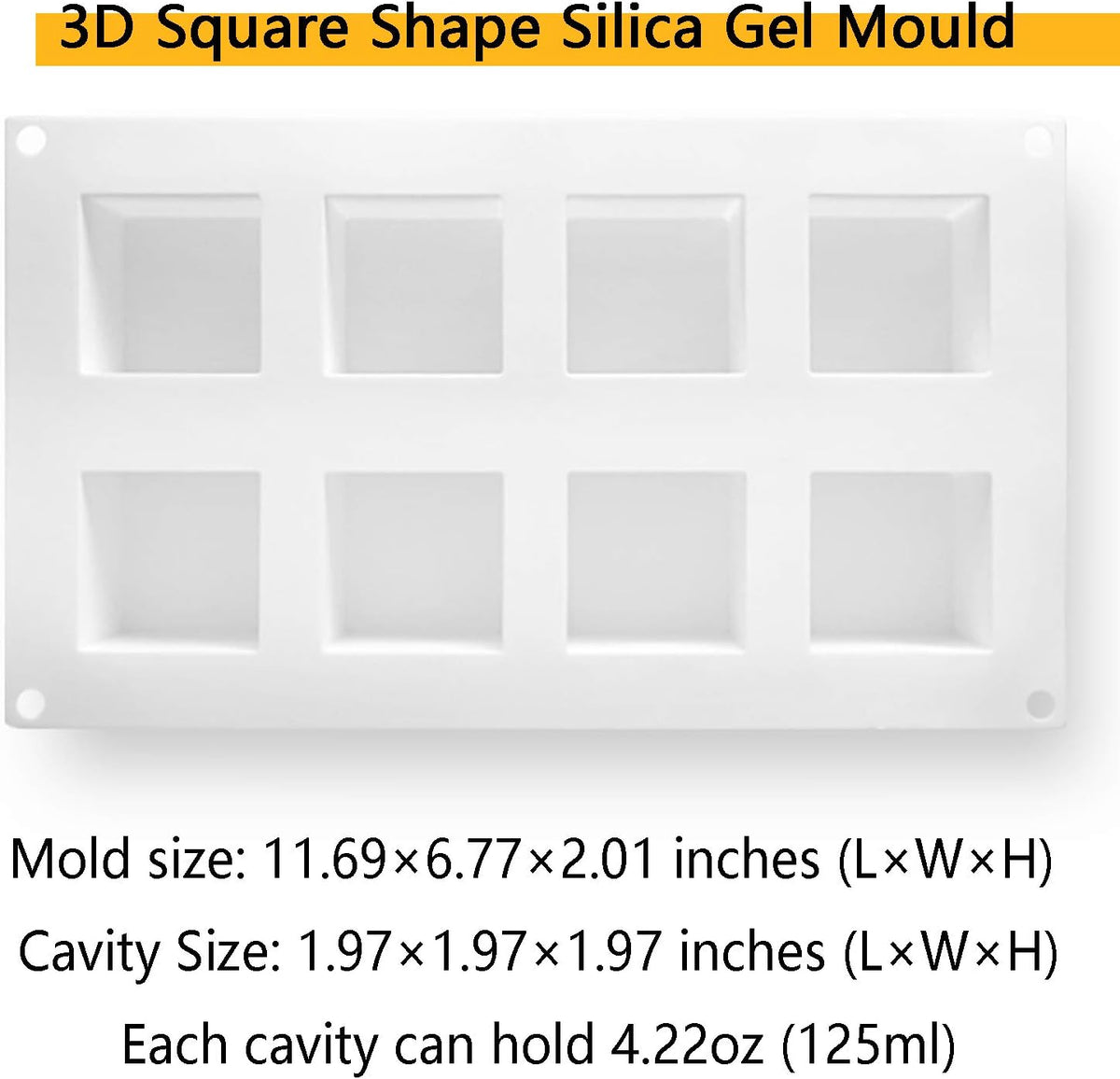 OCPO KITCHEN Cube Silicone Mold for Baking Mousse Cake, French Dessert, Pastry, Chocolate, Brownie, Ice Cream, Pudding, Ice Mold, 3D Cube Shape (8-Cavity)