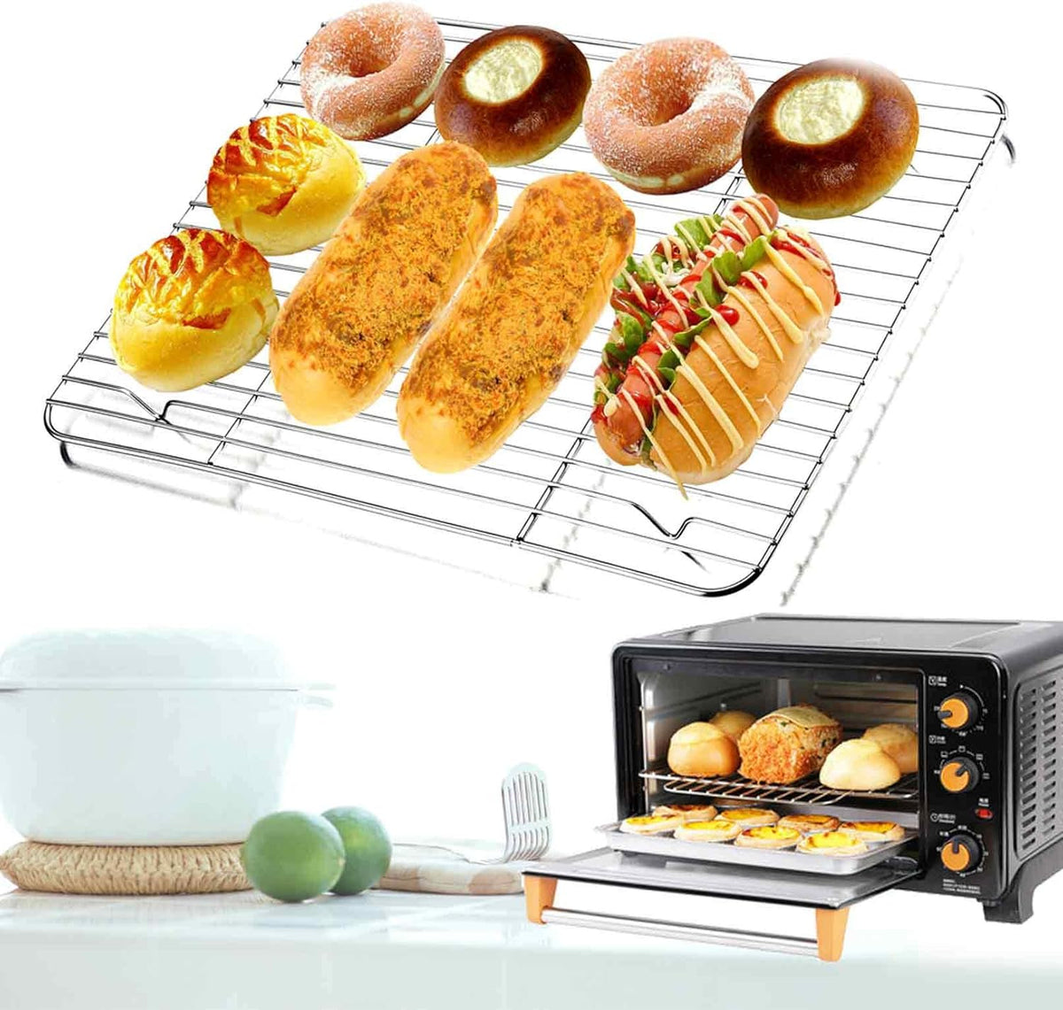 TeamFar Baking Cooling Rack Set of 4, Stainless Steel Rack for Cooking Roasting Grilling, Healthy & Mirror Finish, Oven Use & Dishwasher Safe