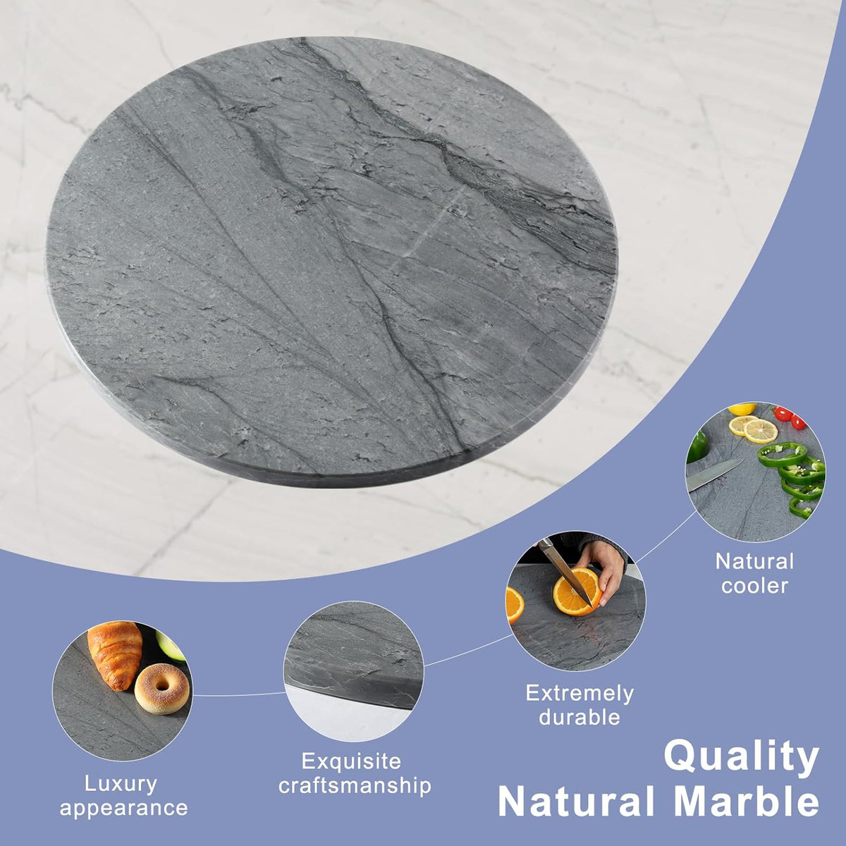 Koville Dark Grey Marble Pastry Cutting Board, 16" Large Marble Cheese Serving Board for Kitchen Countertop, Stone Tray for Baking, Charcuterie, Trivet, Dough Pastry and Stone Cutting Boards
