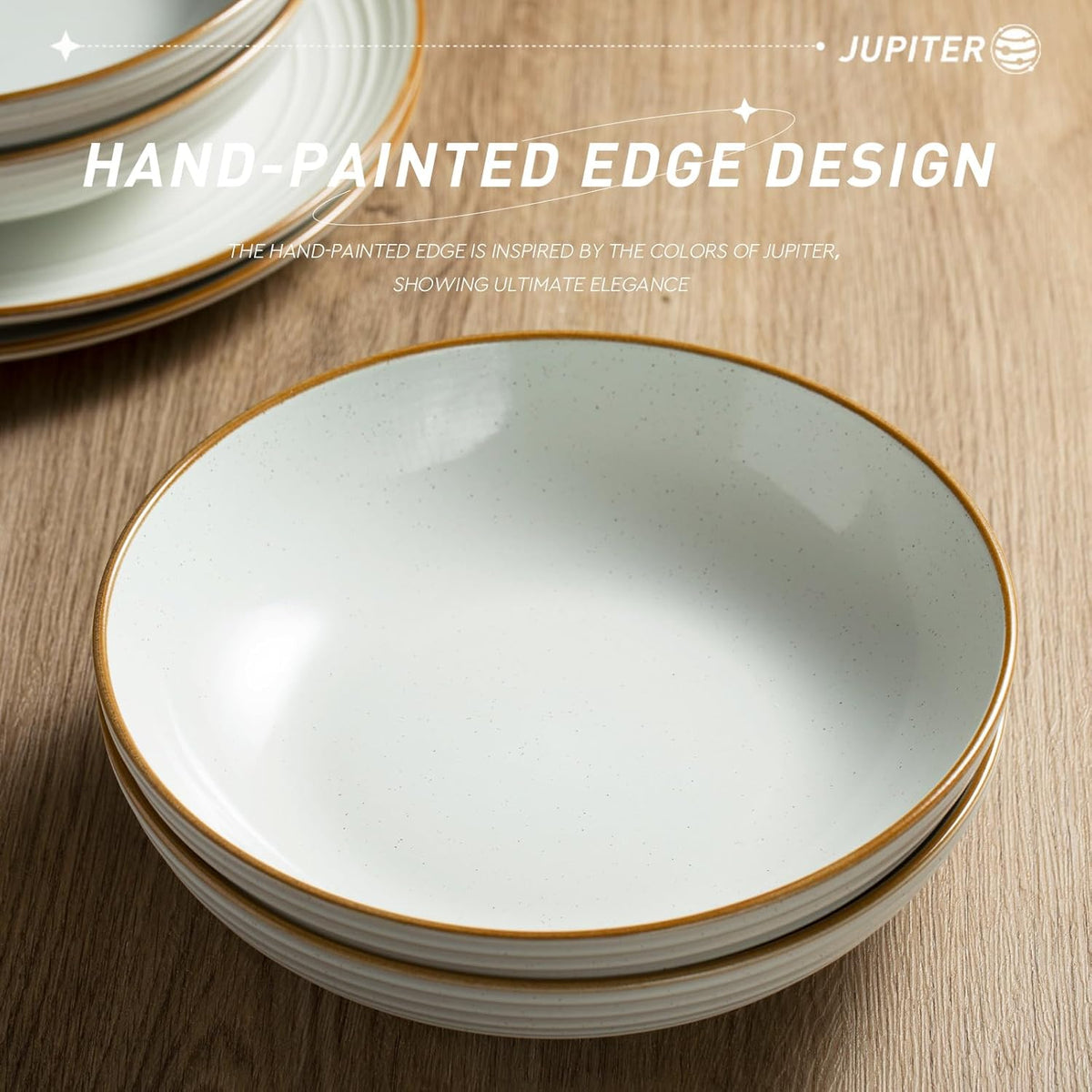 famiware Jupiter Pasta Bowls, 30 OZ Large Salad Bowls Set of 4, Microwave and Dishwasher Safe, Sturdy and Stackable, Serving Bowls for Kitchen, White