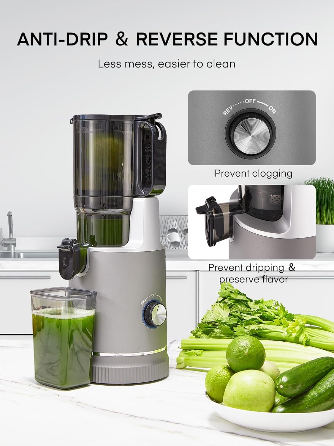 Juicer Machines, 5.4" Extra Large Feed Chute Fit Whole Fruits & Vegetables, Slow Masticating Cold Press Juicer Easy to Clean, 250W, High Juice Yield