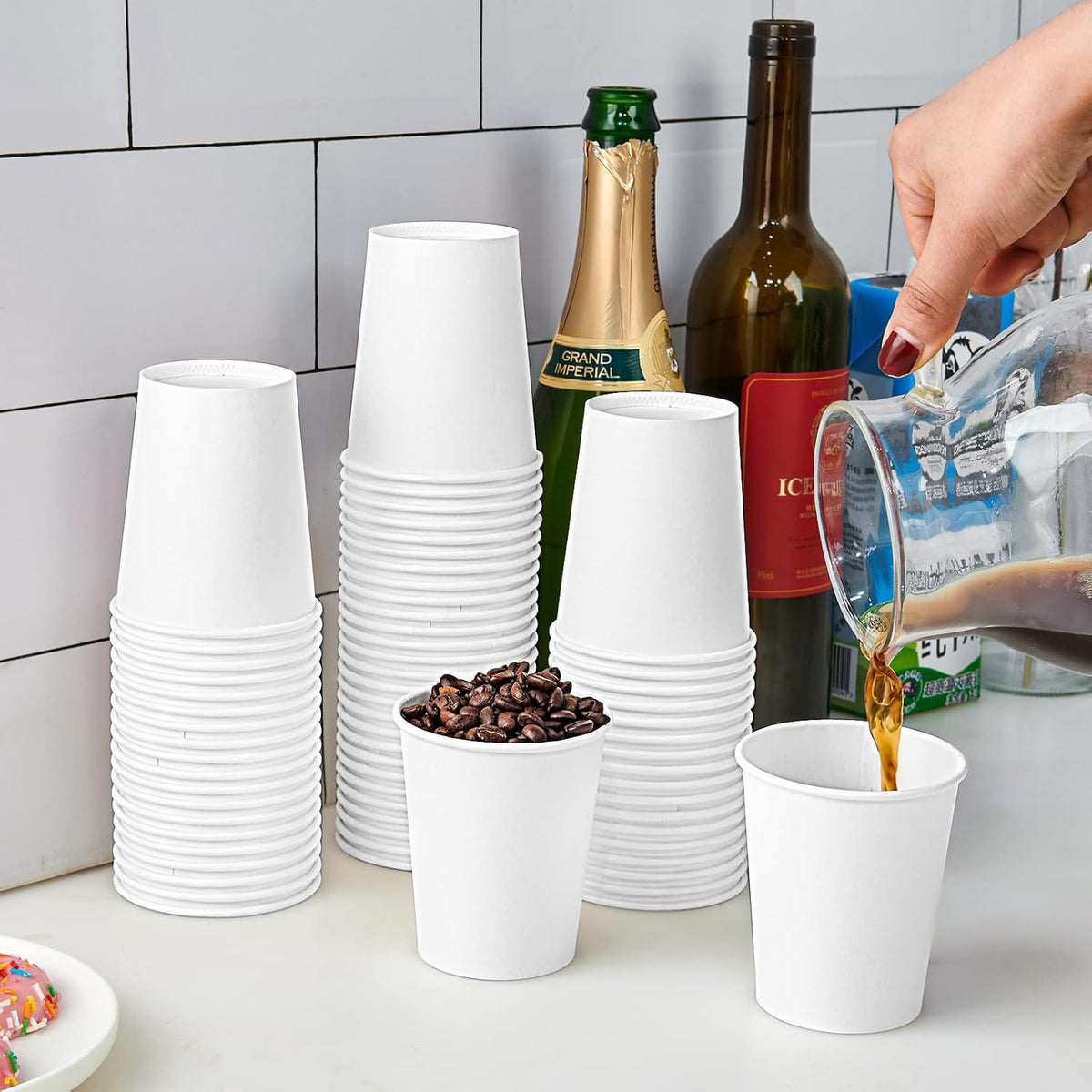 Turbo Bee 10 oz Disposable Coffee Paper Cups,270 Pack Hot Drinking Cups,White Paper Party Cups