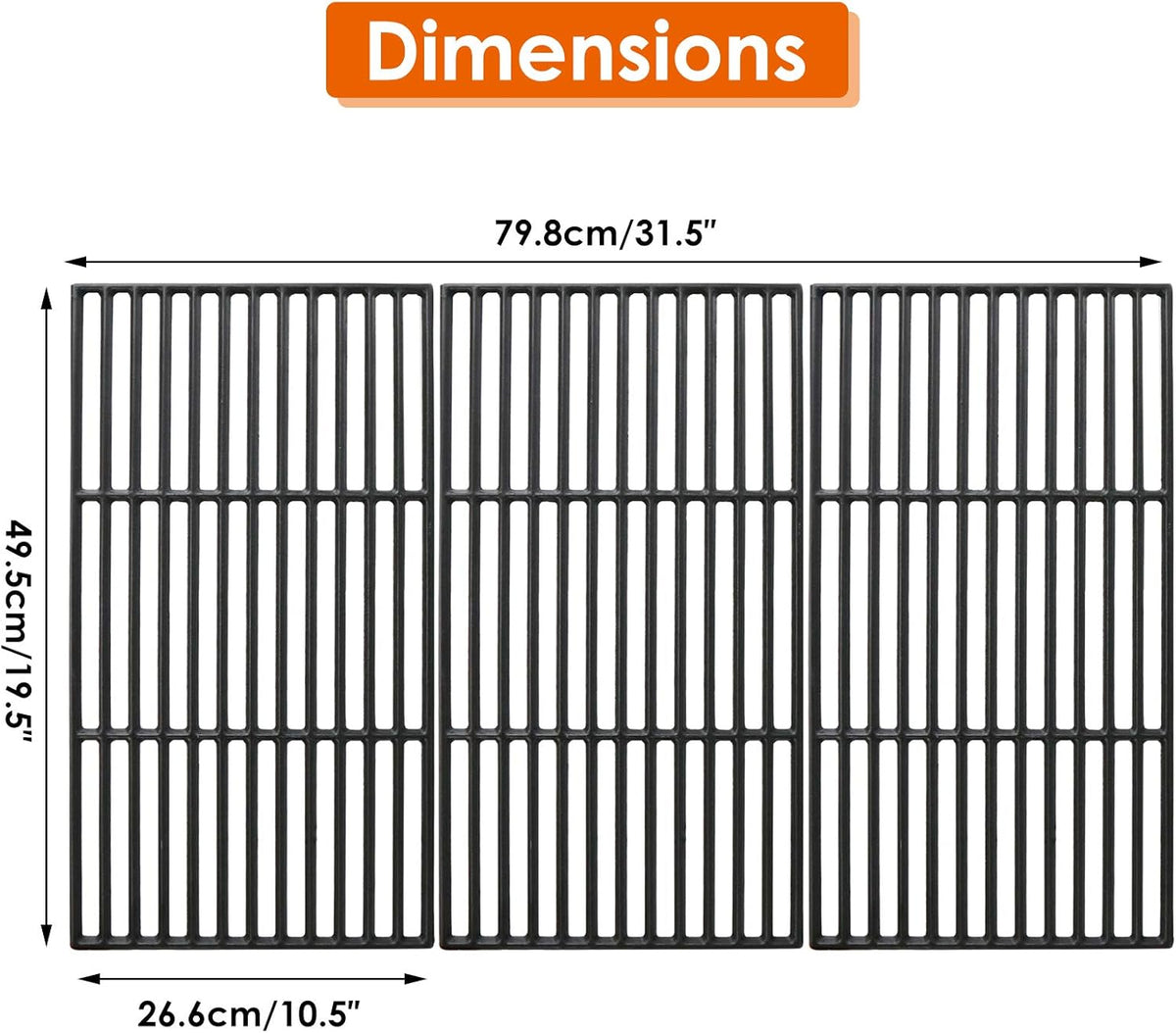 Uniflasy Cast Iron Cooking Grate for Char-Griller 1624 Smokin' Champ Charcoal Grill Horizontal Smoker Grates Replacement Parts for Chargriller Set of 3