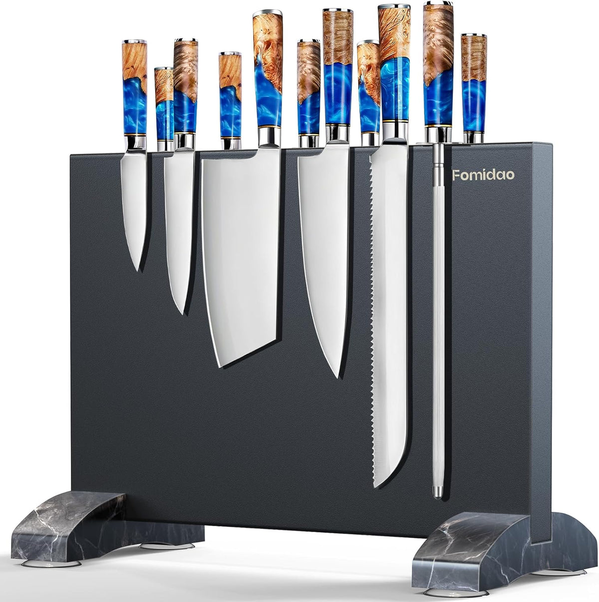 Magnetic Knife Holder Block,Black Magnetic Knife Stand for Kitchen Counter Top,Double Sided Stainless Steel Knife Storage,Strong Magnet Knife Rack