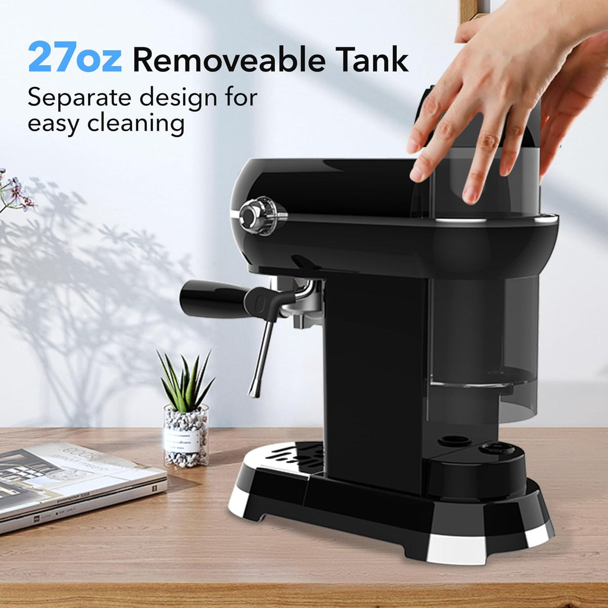 HBN 20Bar Compact Espresso Machine with Milk Frother, 27oz Removable Water Tank for Small Spaces, Fast Heat-Up Home Coffee Maker for Latte, Cappuccino, Americano