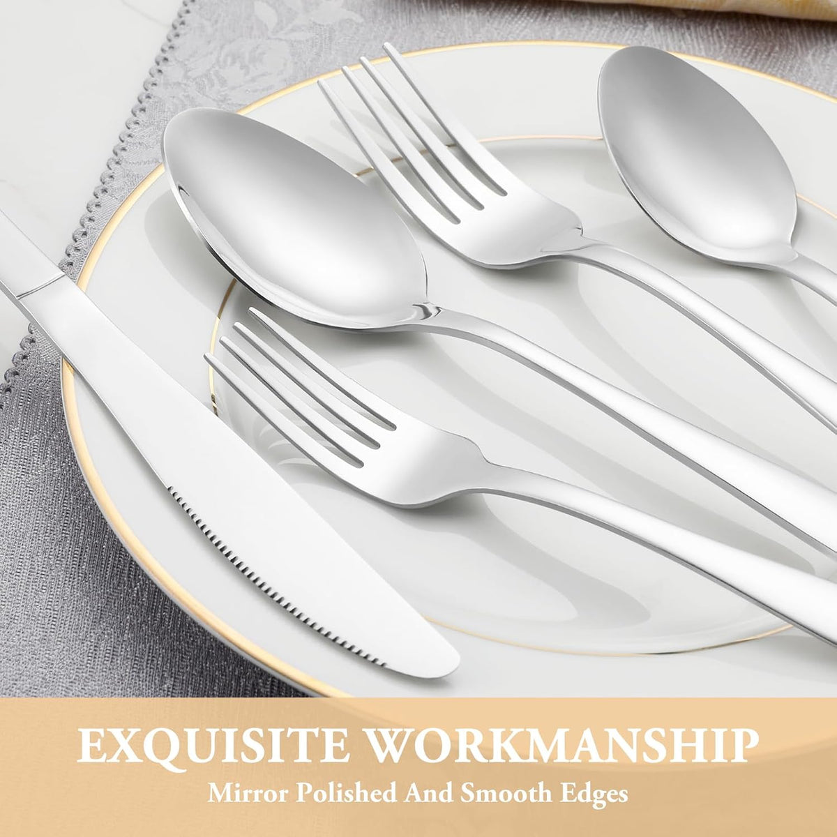 60 Piece Silverware Set Service for 12,Premium Stainless Steel Flatware Set,Mirror Polished Cutlery Utensil Sets,Durable Home Kitchen Eating Tableware Sets,Include Fork Knife Spoon,Dishwasher Safe