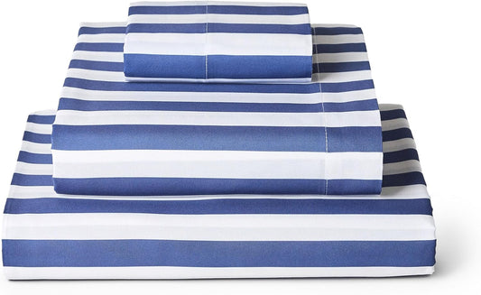 Mellanni Twin XL Sheets Set - 3 PC Iconic Collection Bedding - Hotel Luxury, Soft, Cooling Bed Sheets - Wrinkle, Fade, Stain Resistant (Twin Extra Long, Oxford Stripe Blue Nova)