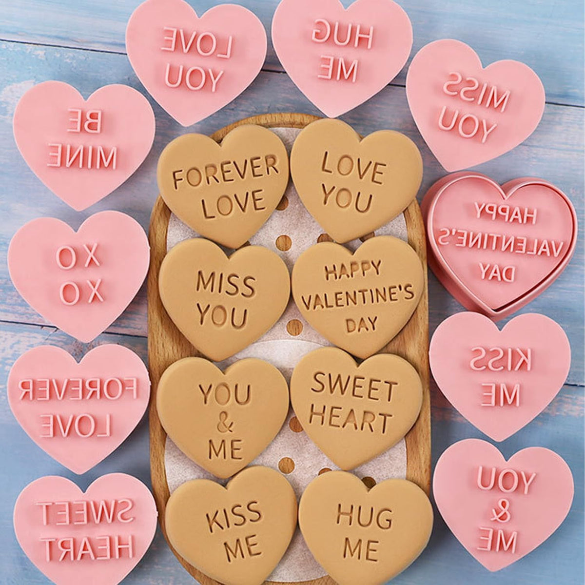 Heart Cookie Cutter Set, 10 Pcs 3D Pressable Biscuit Cutter and Stamps, Valentine's Day Cookie Molds Wedding Party DIY Cake Decorating Kit (B10)