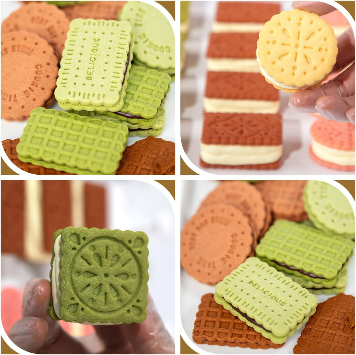 Cookie Stamps Baking Molds 4 Shapes, Biscuits Cutters, 3D Patterns Impression Embosser, Cookies Plunger Stamp, Homemake Bakeware DIY, Pastry, Bakery Desserts, Children Adults