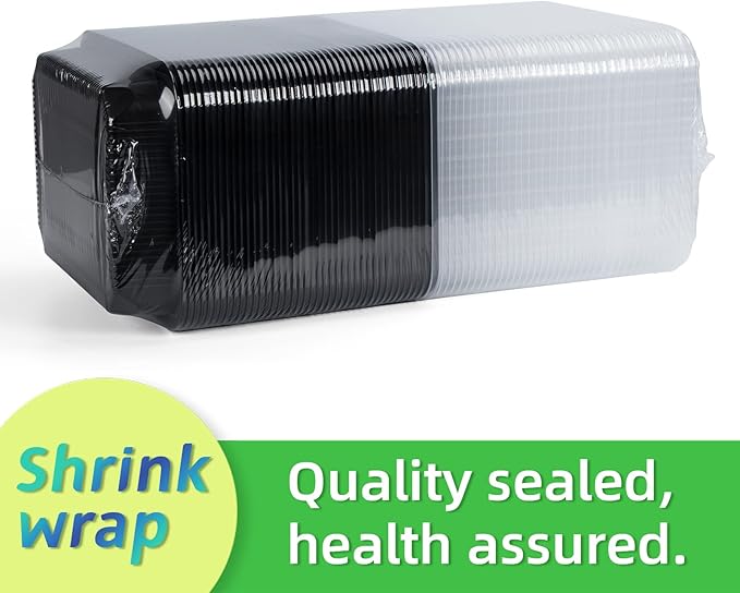 Meal Prep Containers 34oz 40 Pack - BPA Free PP Plastic Shrink Wrap & Leak Proof Takeout Box | Dishwasher Freezer & Microwave Safe Reusable for Bulk Cooking | Black 4 Compartment Food container