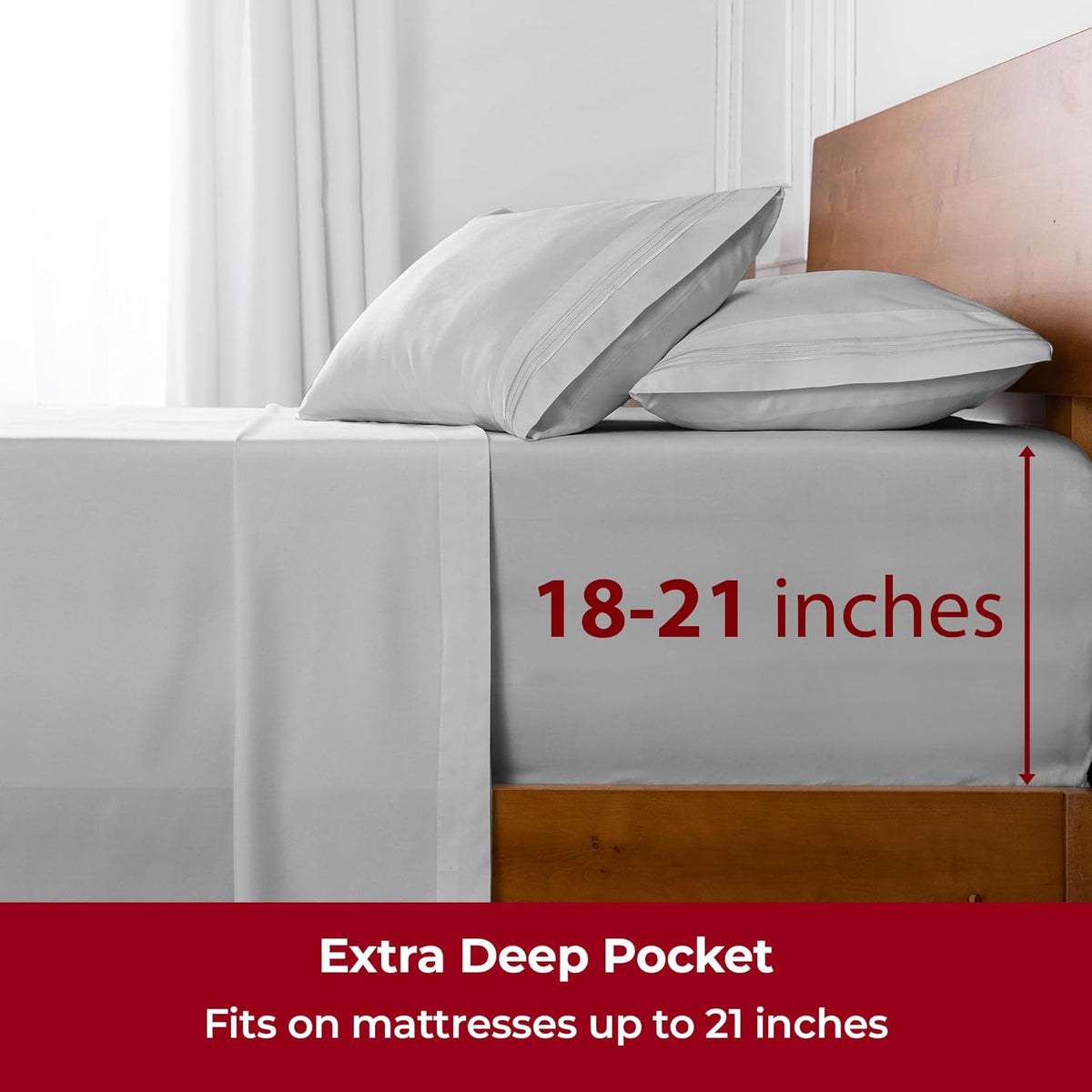 Mellanni Extra Deep King Sheets - 4 PC Iconic Collection Bedding - Hotel Luxury, Ultra Soft, Cooling Bed Sheets - Wrinkle, Fade, Stain Resistant (King, Light Gray)