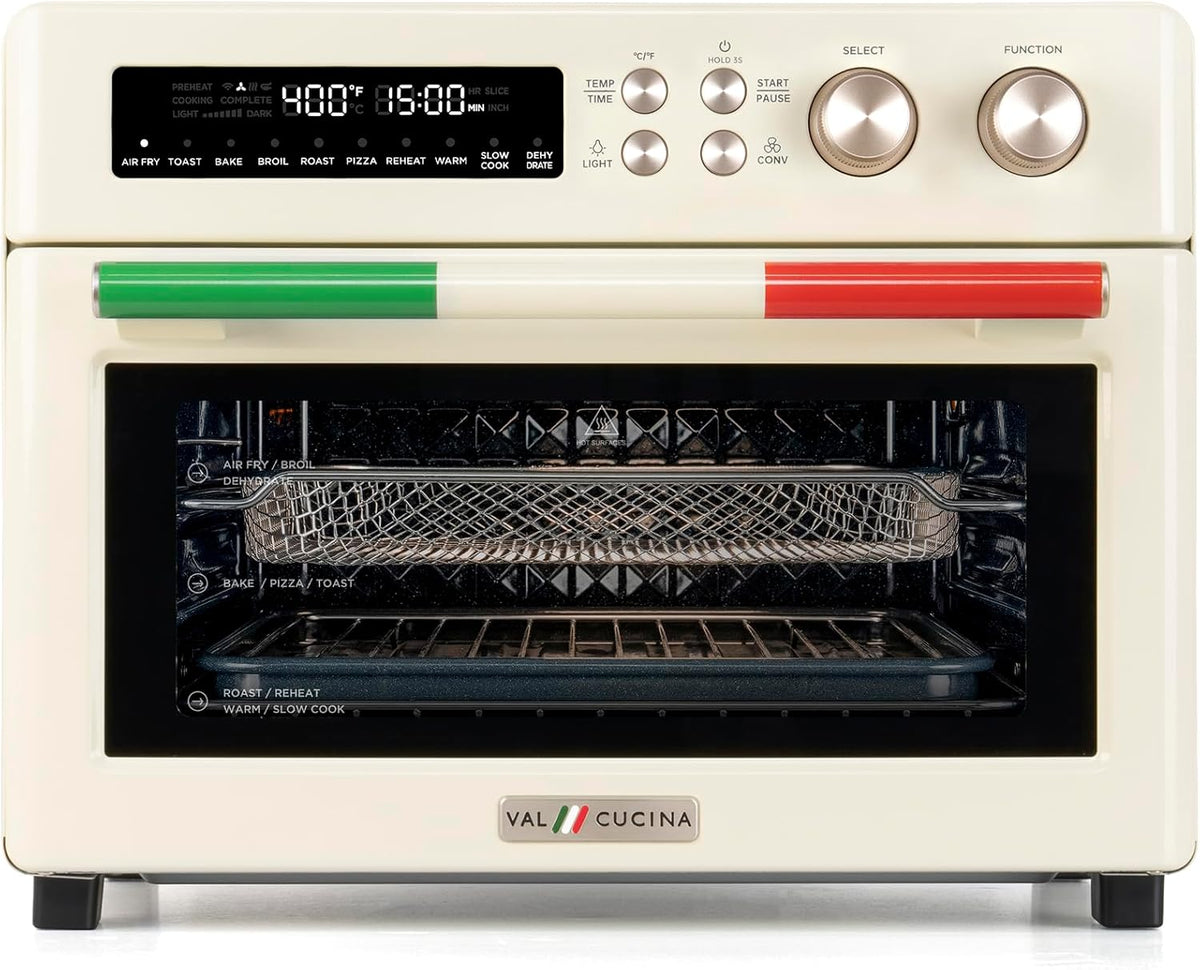 Air Fryer Toaster Oven Combo 10-in-1 Countertop Oven with Graphene Heating and True Convection, Non-Toxic Enamel Interior, Bake 12" Pizza, 6 Slices Toast, with Enamel Baking Pan Easy Clean