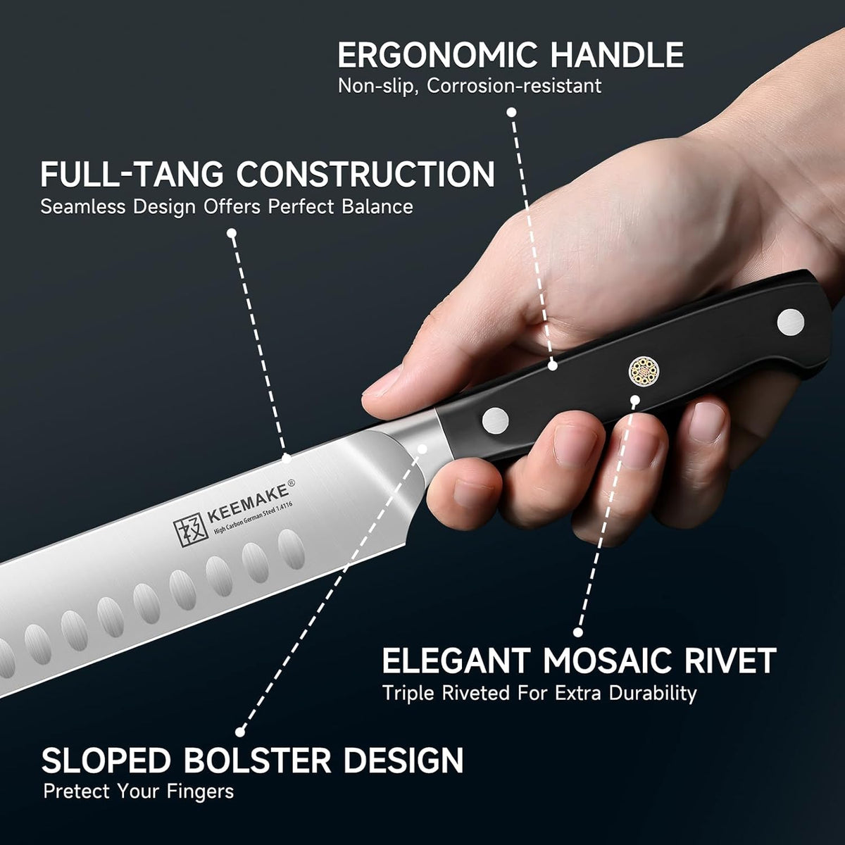 KEEMAKE Brisket Knife 12.5 Inch, Slicing Carving Knife, High Carbon Stainless Steel Sharp Kitchen Knife with Ergonomic Handle Full Tang Design for Ham Meat Cutting and BBQ