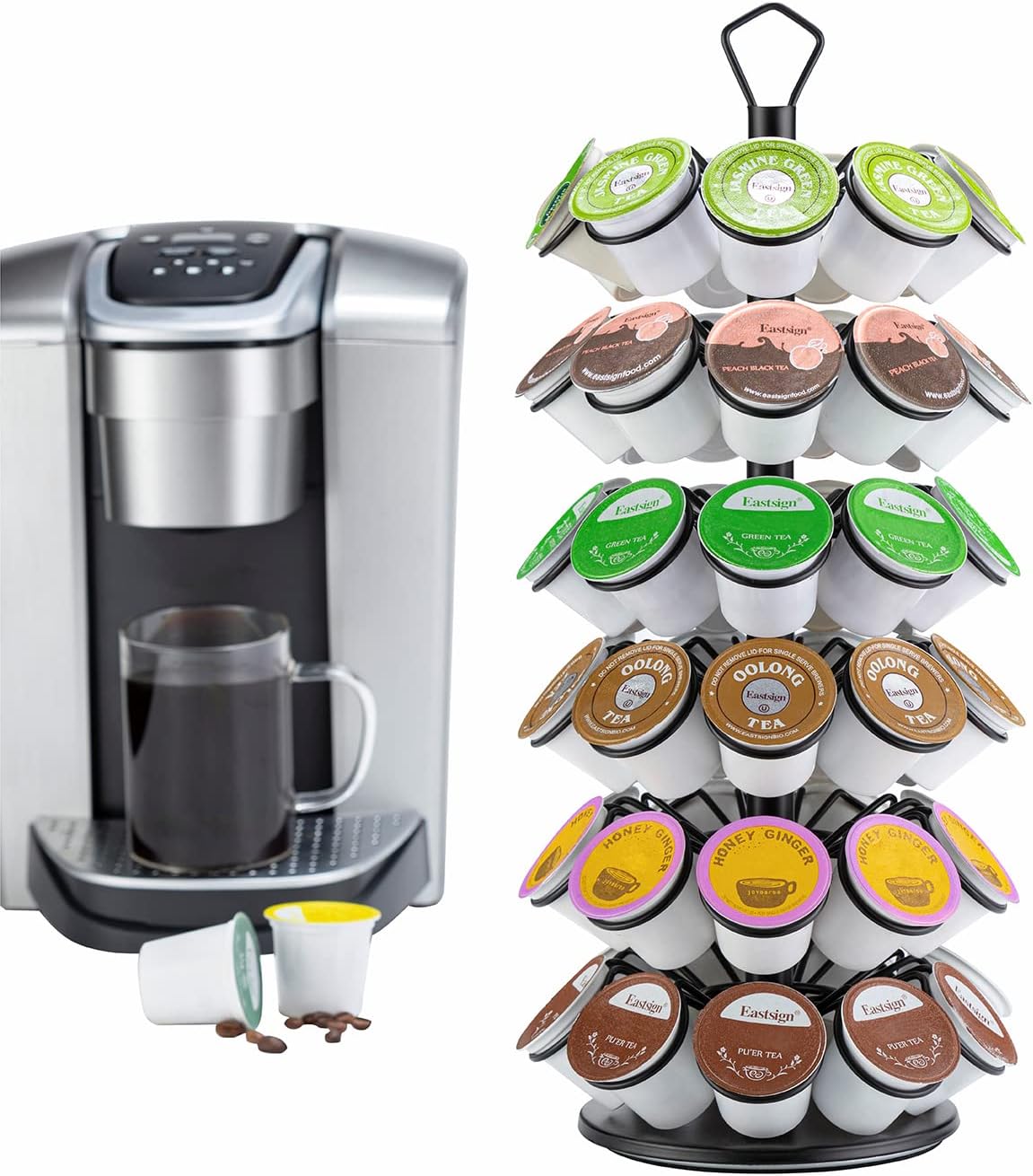 Rice rat K-Cup Storage Coffee Capsules Pod Holder Carousel Capsule Display Storage for k-cup（54 pods-6 tiers）