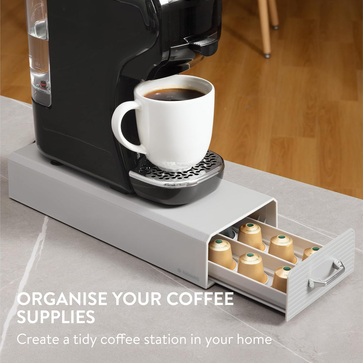 Navaris Coffee Pod Holder, Grey - Compact, Space Saving Coffee Capsule Storage Holders - Durable Espresso Organiser Station - Coffee Machine Drawer Ideal for Small Kitchens