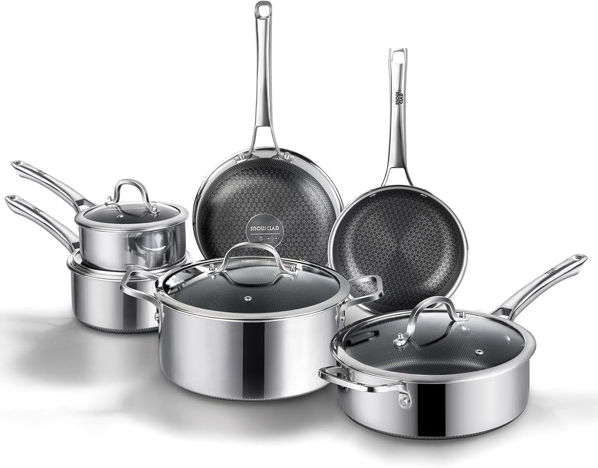 Non Stick Frying Pans Set, Hybrid Pans Set Nonstick (10 pcs),Pan for cooking, PFOA Free Kitchen set, Dishwasher and Oven-Safe Cookware Sets, Stainless Steel Skillets