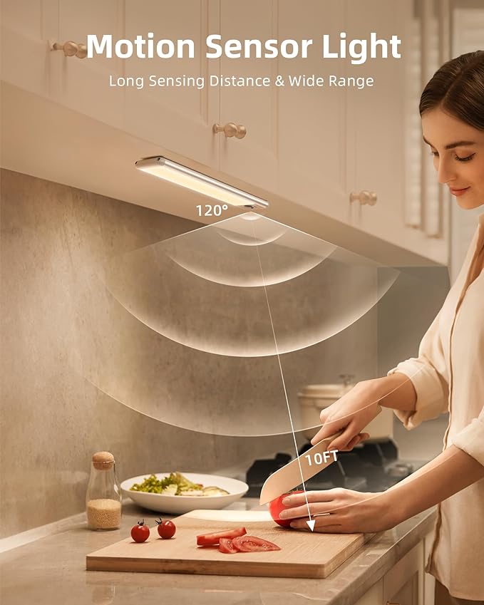 EZVALO Under Cabinet Lighting with Charging Station, Rechargeable Motion Sensor Light Indoor, Dimmable Closet Lights Wireless, 3500K, Motion Activated Under Counter Lights for Kitchen,Pantry(3 Pcs)