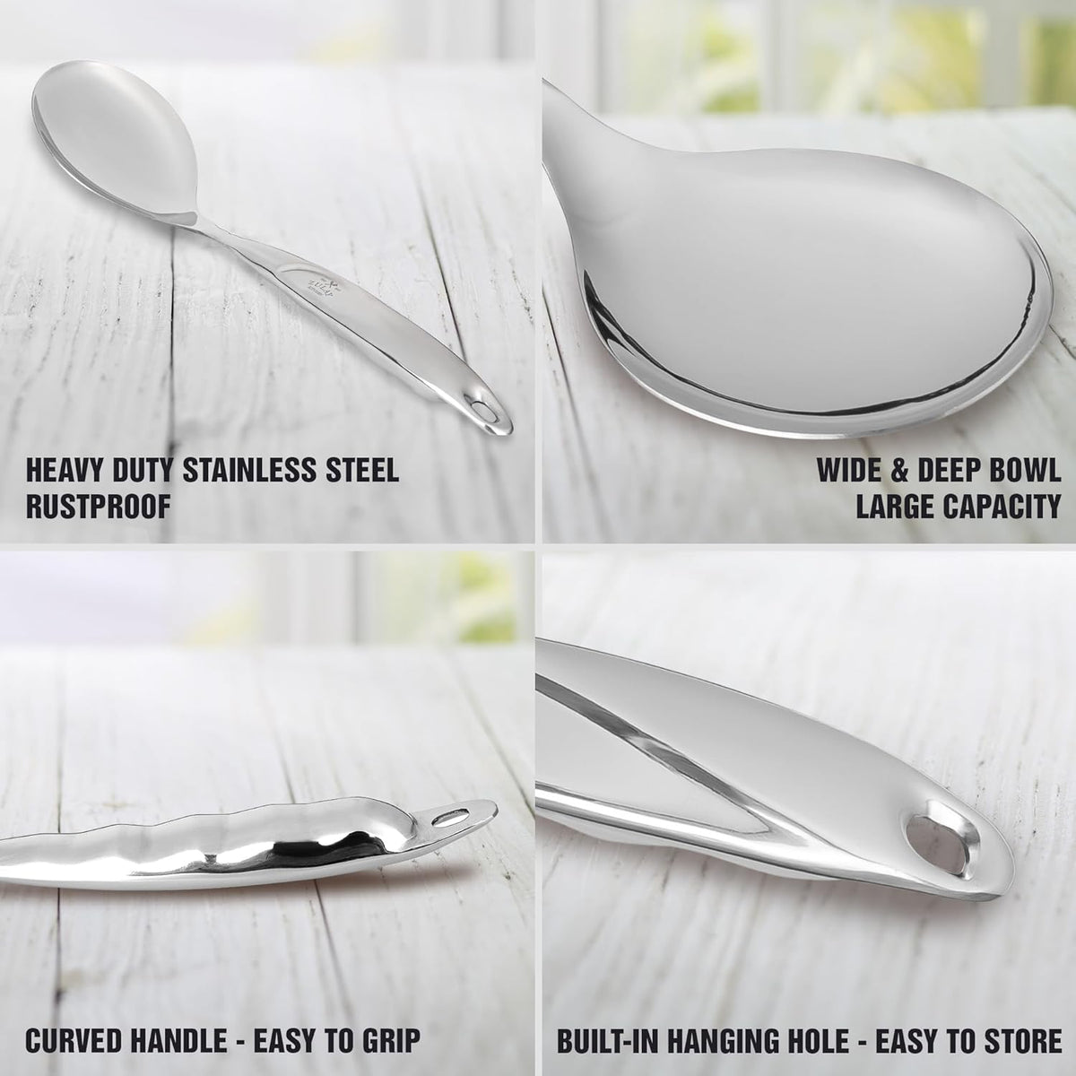 Zulay Kitchen Stainless Steel Serving Spoon - Large Cooking Spoon - Durable Premium Stainless Steel with Comfortable, Ergonomic Handle - Easy to Clean - Perfect for At Home Cooking & Buffets - 11.5”