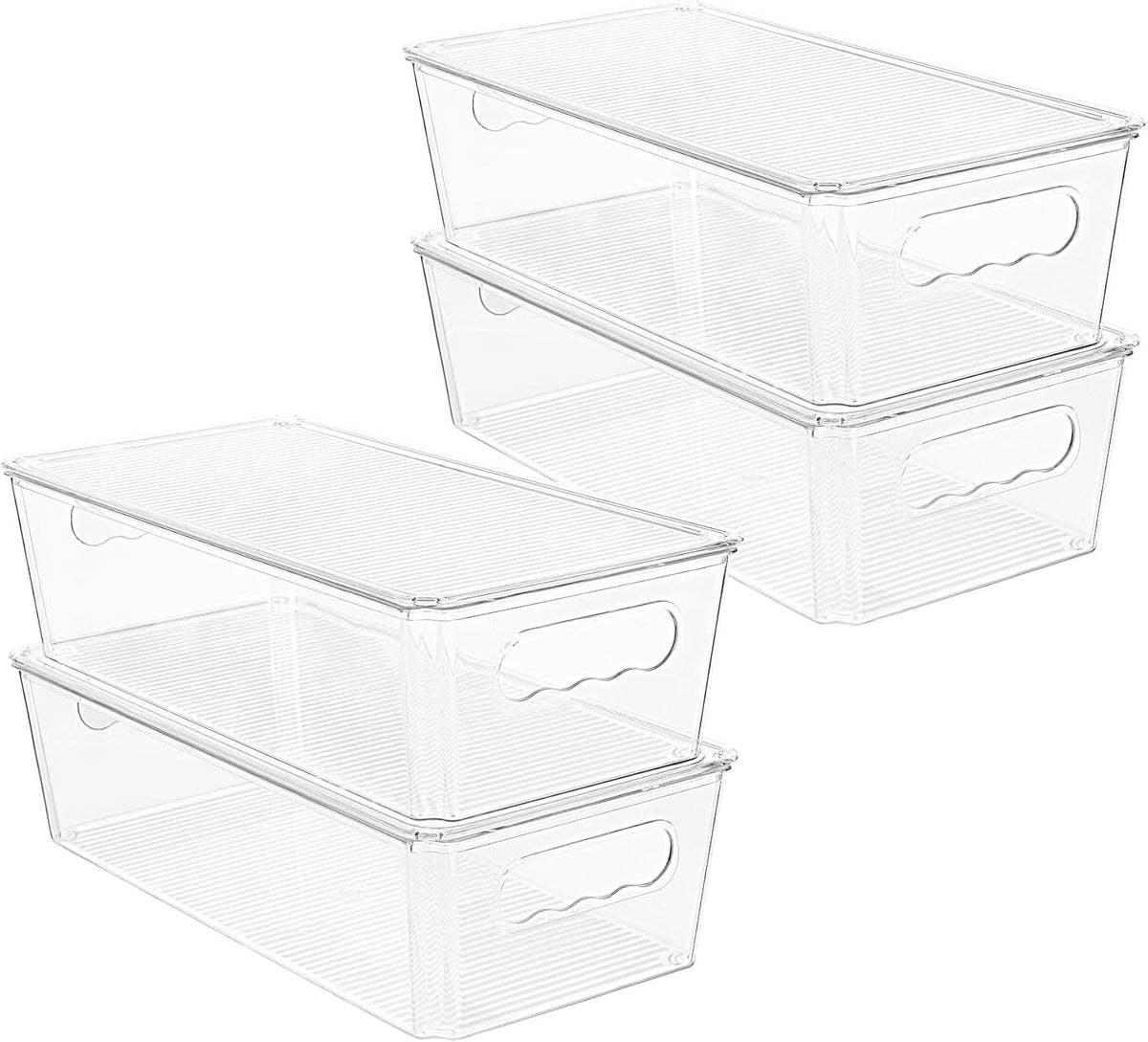 Vtopmart 4pcs Clear Organizers and Storage Bins with Lids, Stackable Plastic Storage Containers with Handles for Fridge, Freezer, Pantry, Cabinet, Kitchen Organization