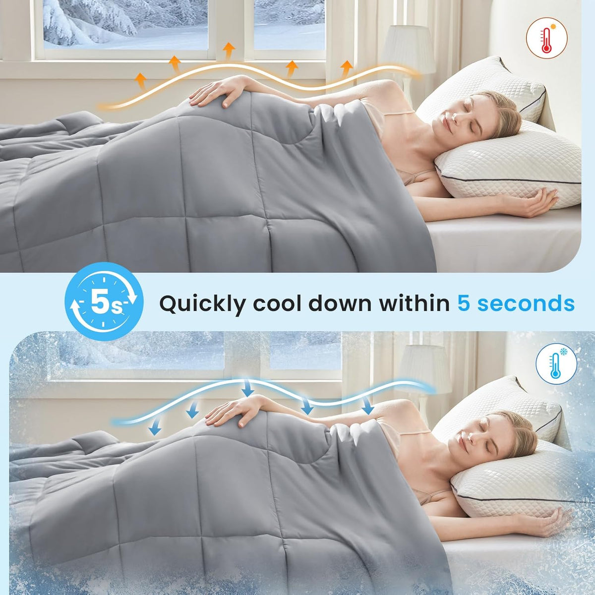 HYLEORY Cooling Comforter Queen Size - Summer Cooling Blanket for Hot Sleepers/Night Sweats, Double-Sided Cold Touch Silky Ice Comforters, Breathable Lightweight Beddings, Cool Gray, 90"x90"