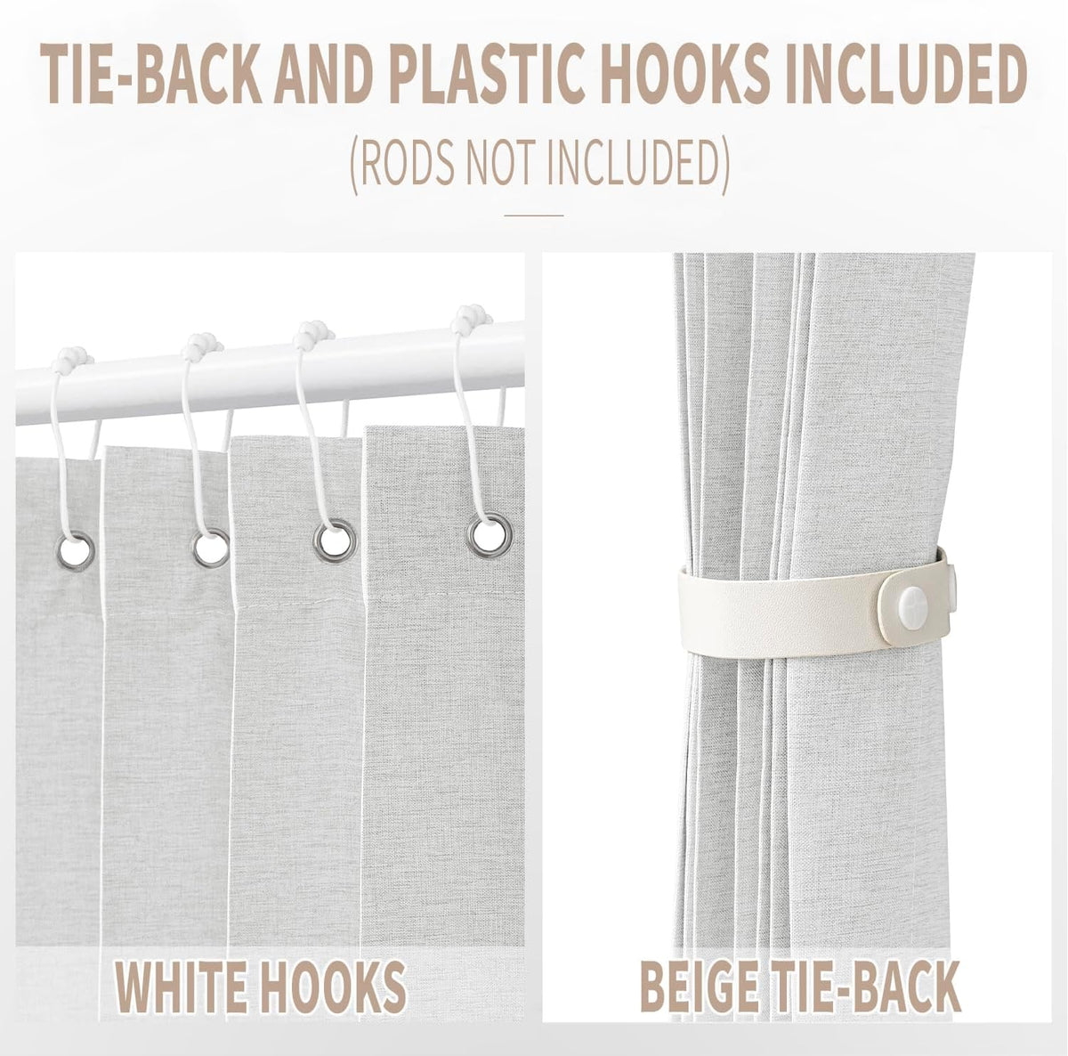 Vatge Door Curtains for Doorways, Accordion Style Curtain for Closet Doors, Temporary Doors for A Room Privacy, 1 Panel with Tieback, W52 x L78, Stone White