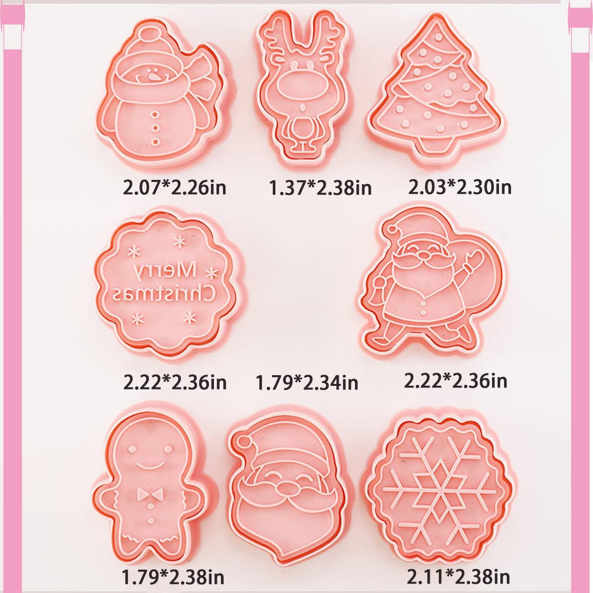 8Pcs Christmas Cookie Cutters, 3D Plastic Snowflake, Santa, Tree, Snowman Design Biscuit Mould and Cutters