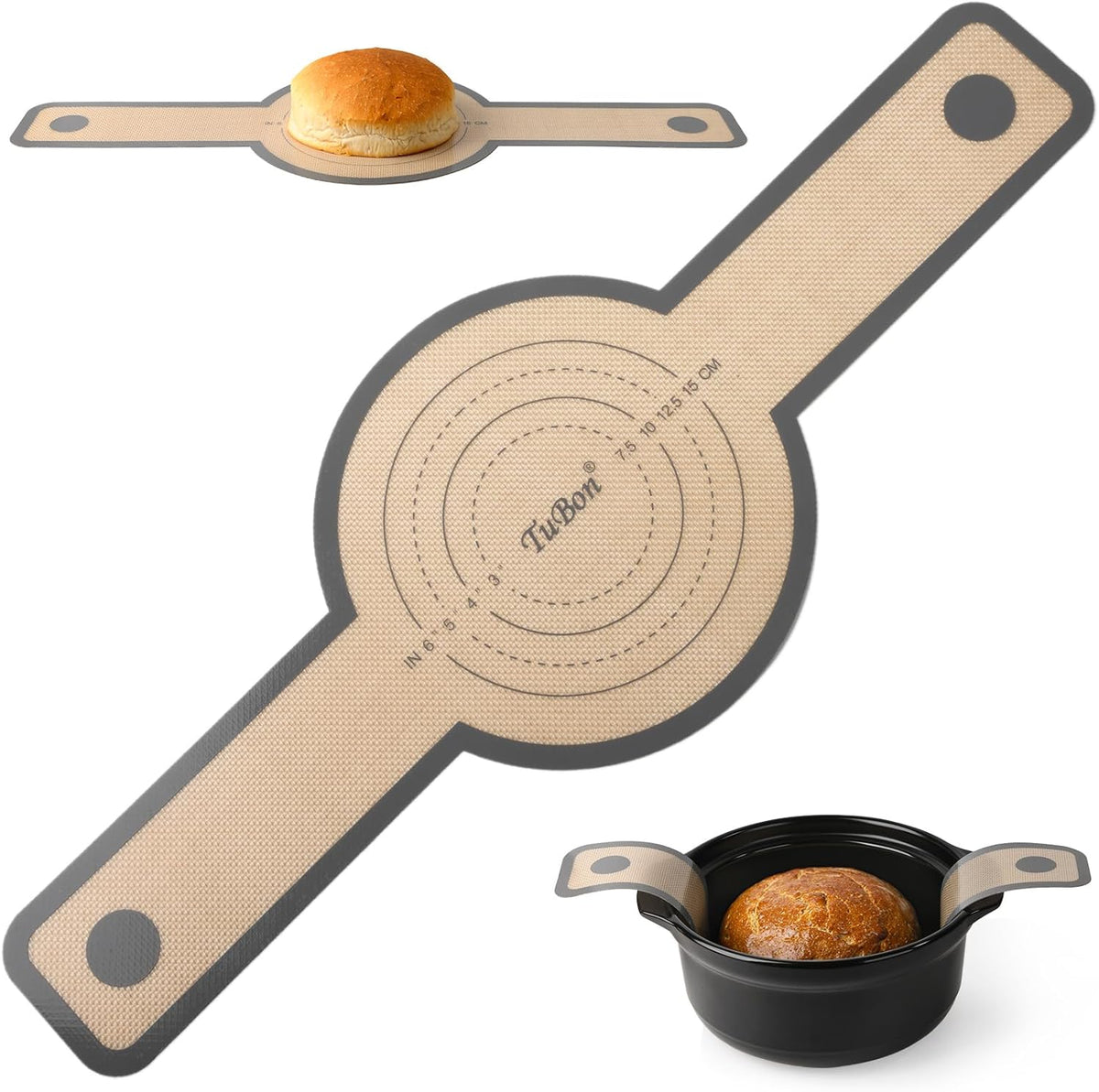 TuBon 8.3" Silicone Bread Sling for Dutch Oven - 1pcs Non Stick Reusable Baking Mat with Handles, Perfect for Sourdough Bread, Round Pizza, Artisan Loaf - Easy Clean, Odor Free, Heat Resistant