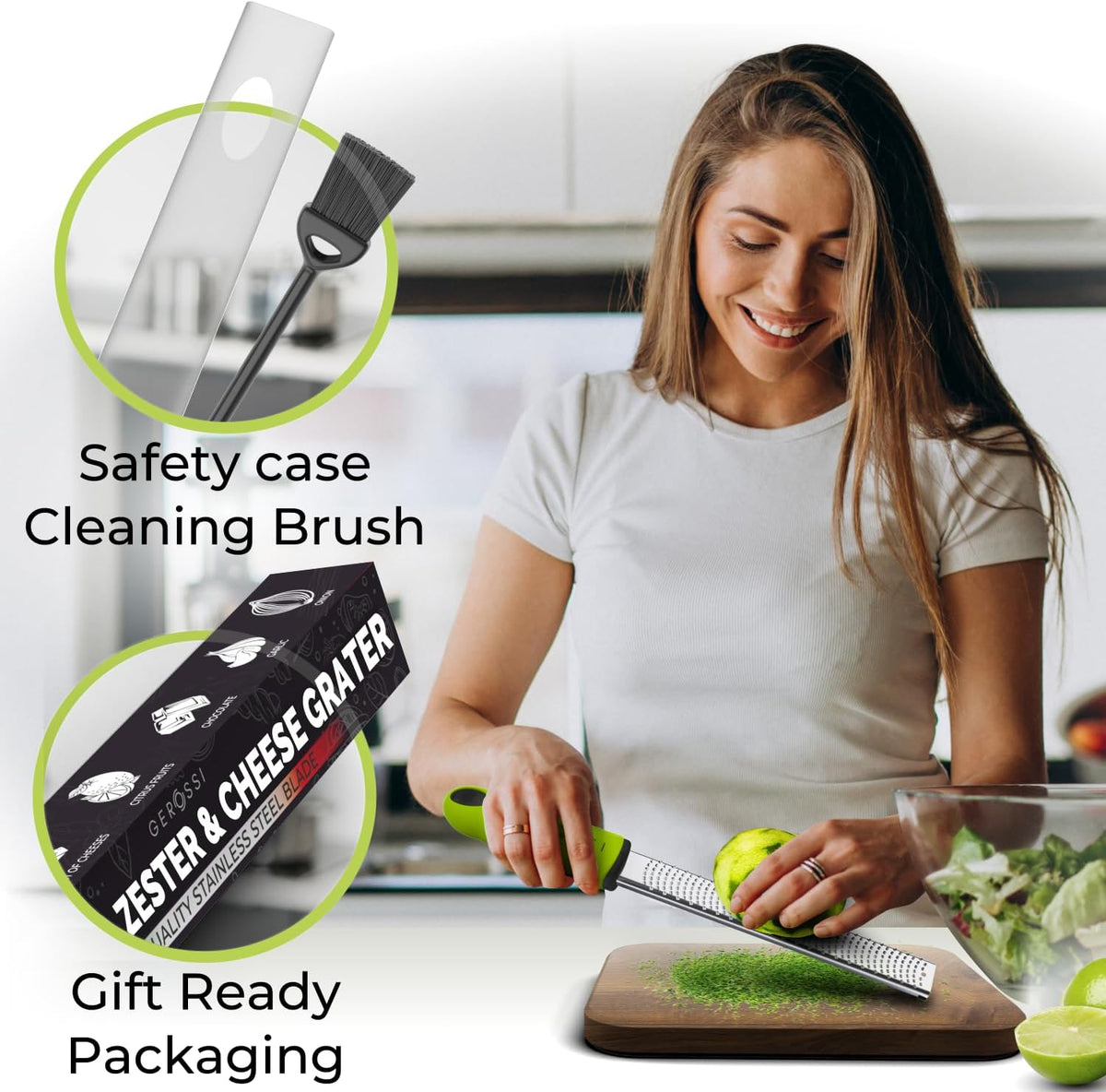 Stainless Steel Cheese Grater & Lemon Zester w/Extra Sharp Blade - Perfect for Lemon, Parmesan, Garlic, Chocolate - Spice Up any Dish in Seconds w/Your Premium Citrus Hand Grater with Handle - Green