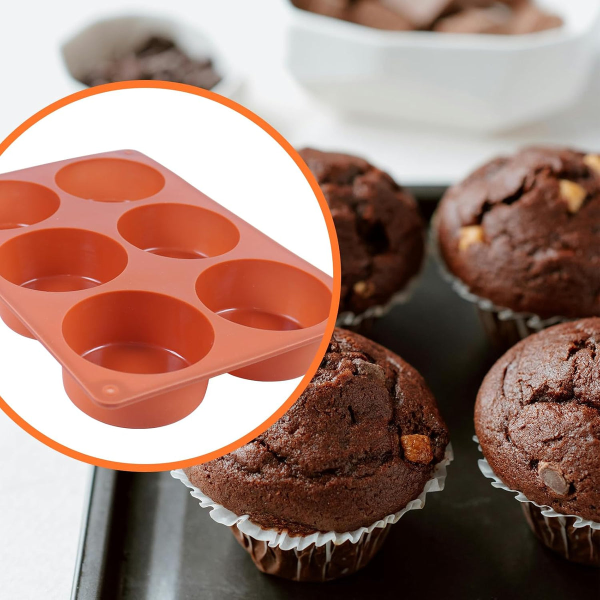 2PCS Muffin Pan, 6 Cup Silicone Cake Moulds for Baking, Silicone Muffin Cases, Non Stick Muffin Tin, Cookies Jelly Mould - BPA Free and Dishwasher Safe
