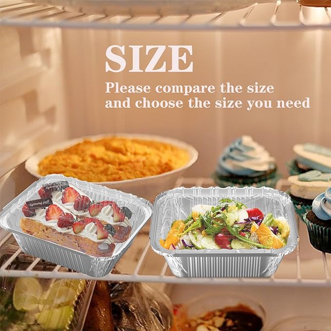 100 Pack 1 lb Rectangular Disposable Aluminum Foil Pan 16 oz Take Out Food Containers with Clear Plastic Dome Lids, for Catering, Baking, Roasting Food