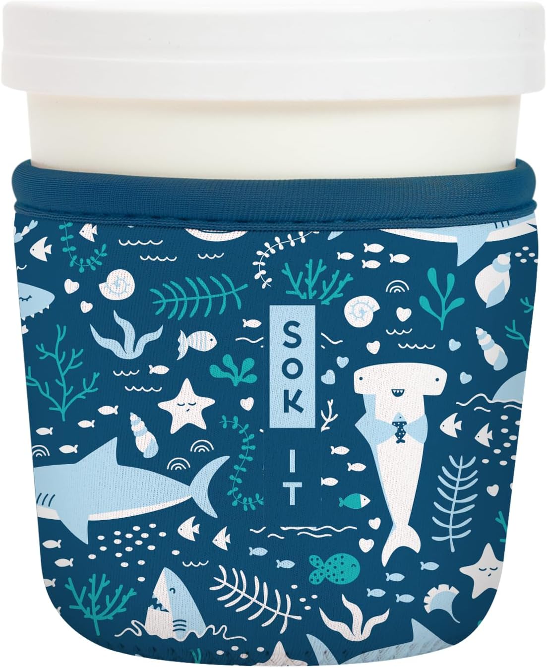 Sok It IceCreamSok Insulated Neoprene Cover (Happy Sharks, Tapered Ice Cream Pints)
