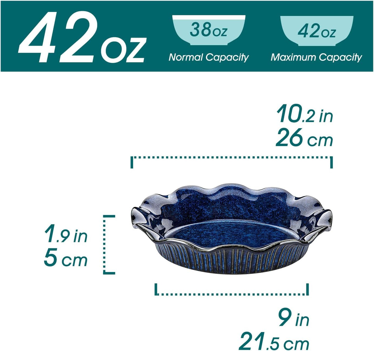 vancasso Stern Ceramic Pie Pan for Baking, 9 inch Pie Plates for Apple Pie and Quiche, Deep Pie Dish, Large Pot Pies, Thanksgiving Gifts for Women -Blue