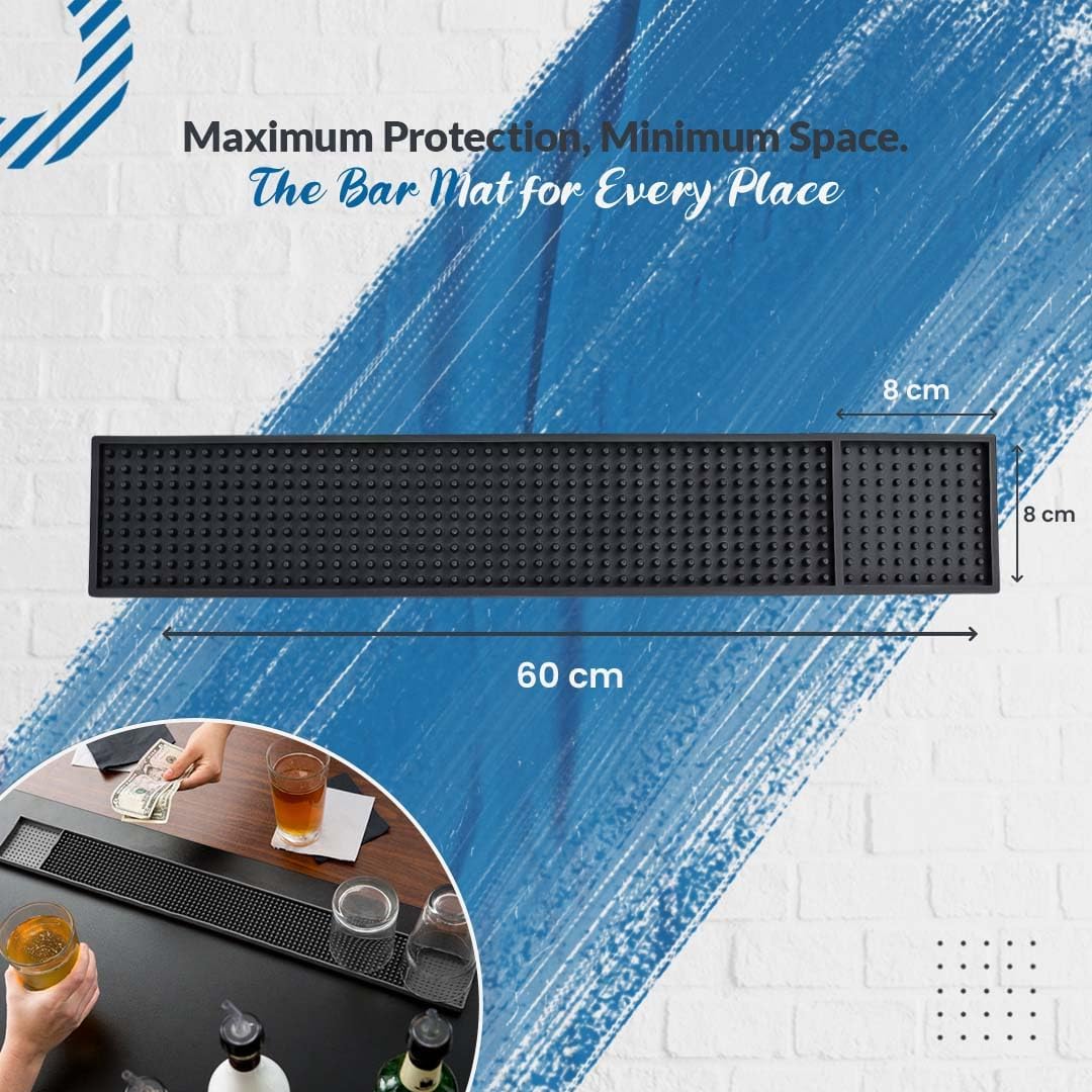 Bar Mats for Countertop by ProTensils - 23" x 3.25" Bar Rail Mat, Black Rubber Bar Mats for Bartending, Bar Service Drip Mat, Home Bar, Coffee Bar Mat Spill Matt (2 Pack)