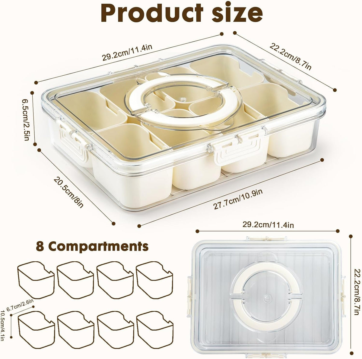 Divided Serving Tray with Lid and Handle,Portable Snack Box Container Snack,Veggie Tray Charcuterie Boxes Fruit Tray Candy Organizer for Entertaining,Party,Picnic,2Pack