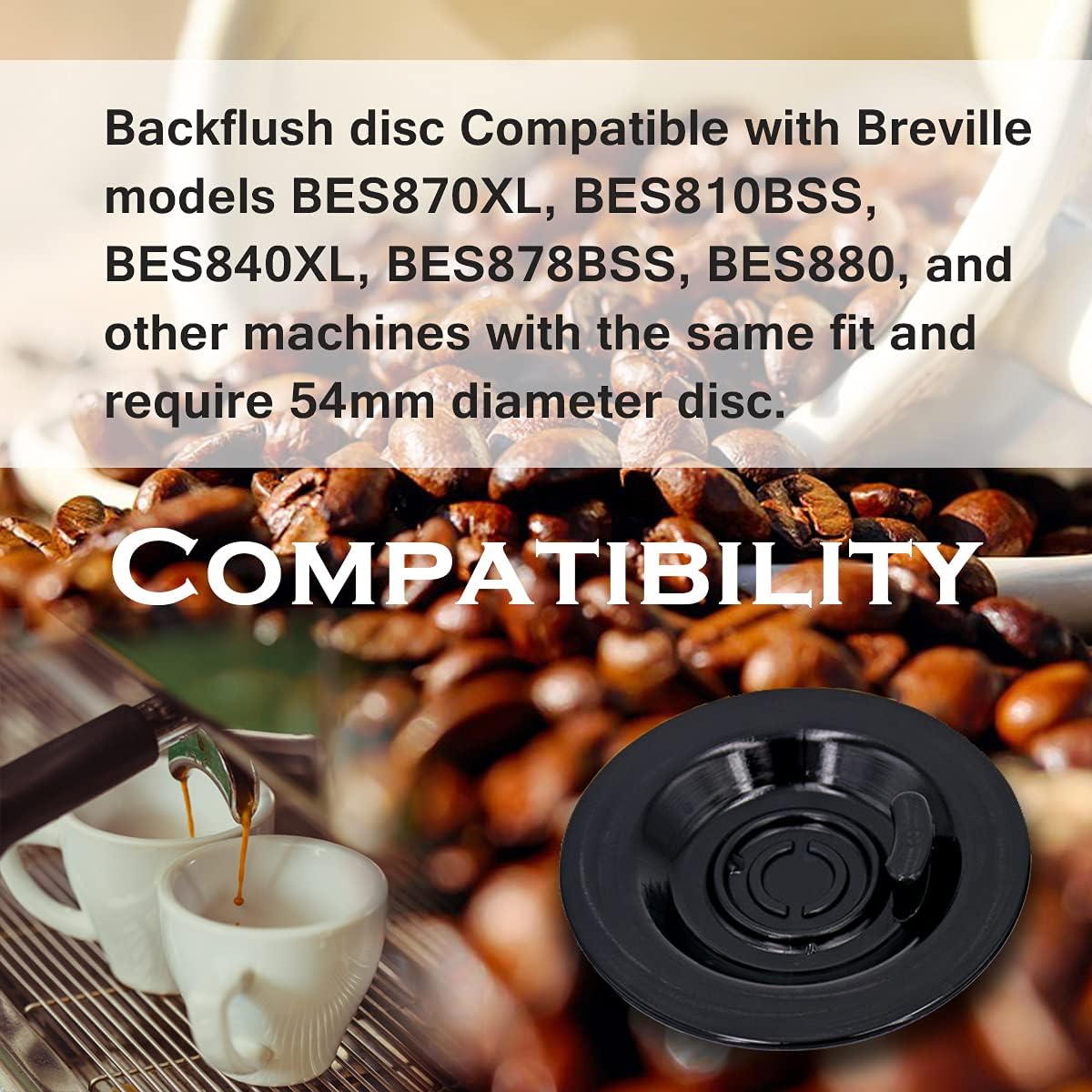 HiWater 2 packs 54mm Coffee Backflush Cleaning Disc Compatible with Breville Espresso Machines BES870XL, BES810BSS, BES840XL -100% silicone material