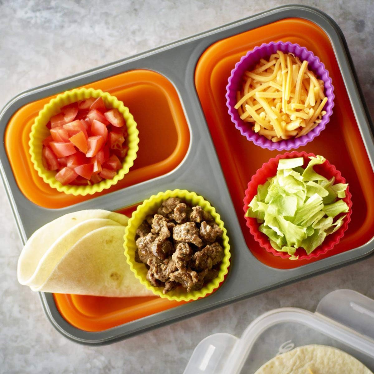 Silicone Baking Cups Muffin Cupcakes Liners Molds Sets in Storage Container Silicone Lunch Box Dividers Bento Box Accessories -36 Pack