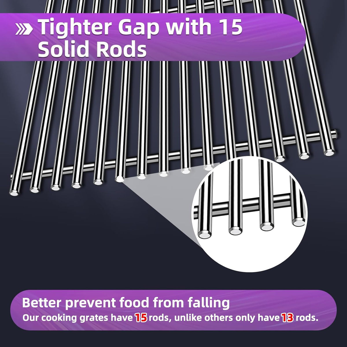 9MM 17.5" Stainless Steel Grill Grates for Weber Spirit E-310 E315 E320 E330 S310 S315 S330 GS4 Spirit 2 Grill Parts for Weber 7638, 7639 7525 Spirit 300 and Spirit II 300 Series Grills