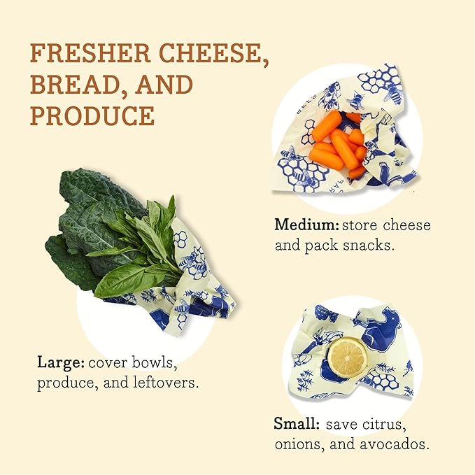 Bee's Wrap Beeswax Wraps for Food - Bees + Bears 3 Pack (S, M, L) Made in USA Reusable & Organic Food Wraps, Sandwich Wrap & Bowl Covers - Eco-Friendly Alternative to Aluminum Foil & Plastic Wrap