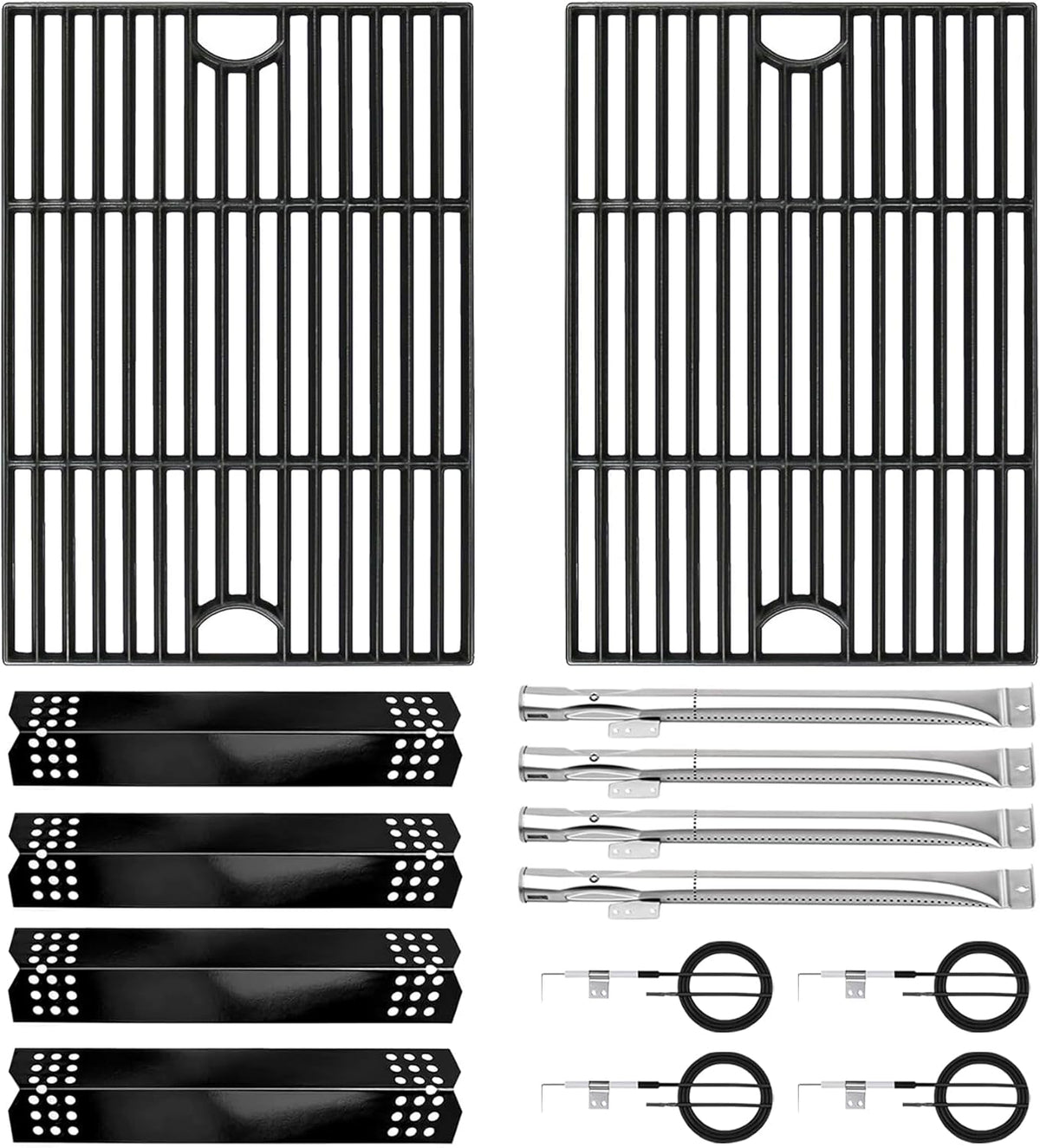CANDANA Replacement Parts for Nexgrill 4 Burner 720-0830H 720-0830D 720-0783C 720-0783E 720-0958A, 17" Cast Iron Grill Grate, Grill Burner, Heat Plate, Igniters for 5 Burner 720-0888N