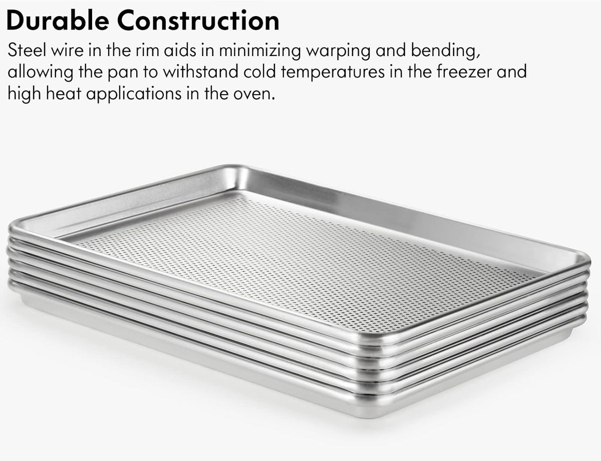 CURTA 6 Pack Aluminum Sheet Pan Perforated, NSF Listed Half Size 18 x 13 inch Commercial Bakery Cake Bun Pan, Baking Tray