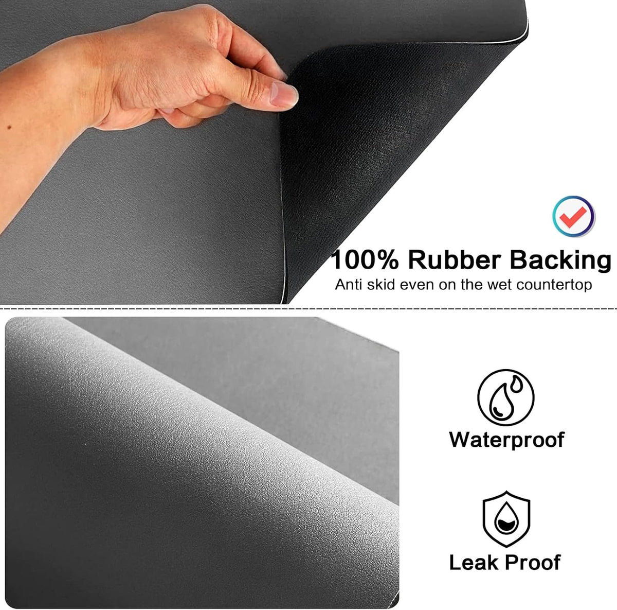 Gray Dish Drying Mat 16''x24'', Absorbent Anti Spill Bar Mat for Kitchen Counter, Fits Under Coffee Maker & Espresso Machine