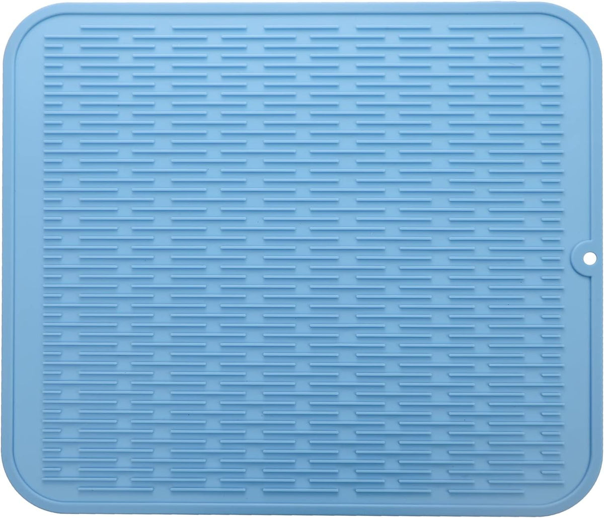 Silicone Dish Drying Mat for Multiple Usage,Easy clean,Eco-friendly,Heat-resistant Silicone Mat for Kitchen Counter or Sink,Refrigerator or Drawer Liner Light Blue 2XL 24 inches x 18 inches