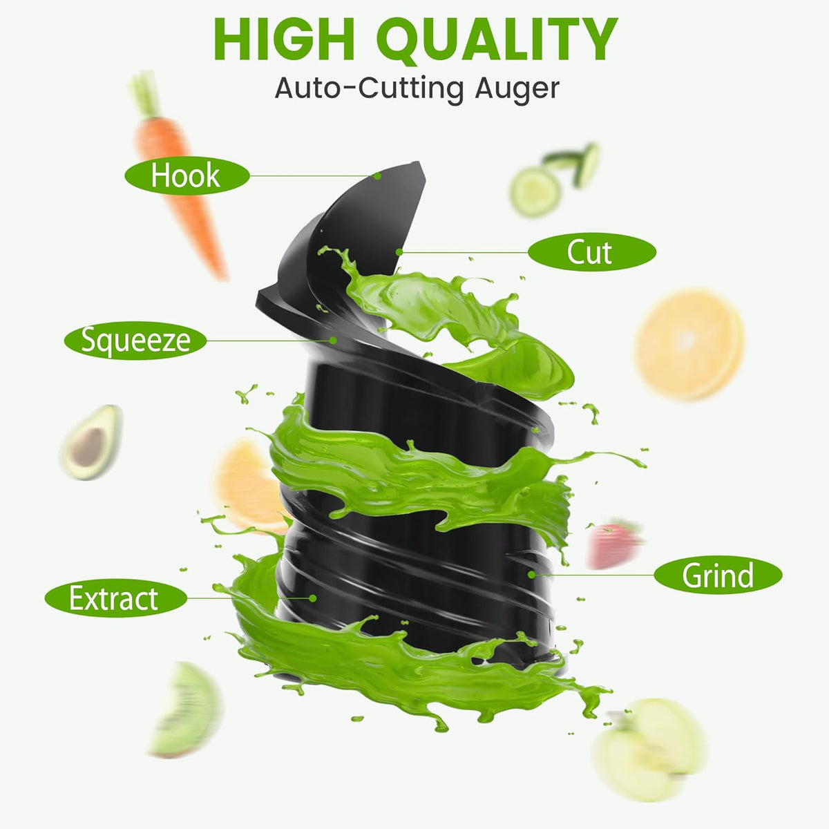 Cold Press Juicer, 6.5" Wide Feed Chute Juice Extractor Machine with Handle, High Juice Yield, 350W Professional Slow Masticating Juicer for Whole Vegetables & Fruits, Easy to Clean for Batch Juicing